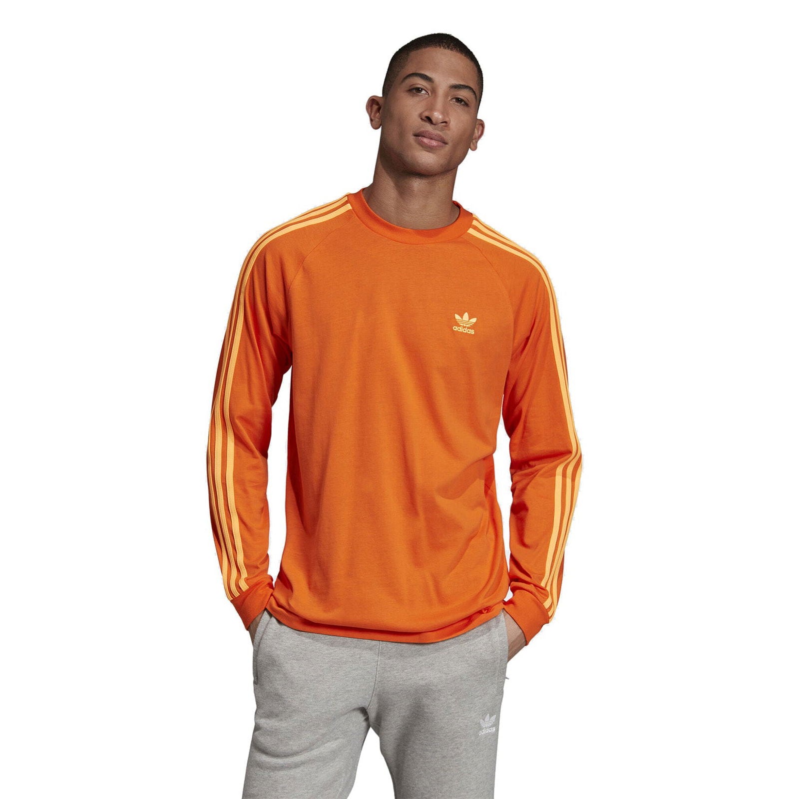 adidas Originals 3-Stripes Long Sleeve T Shirt - Orange - ViaductClothing - -