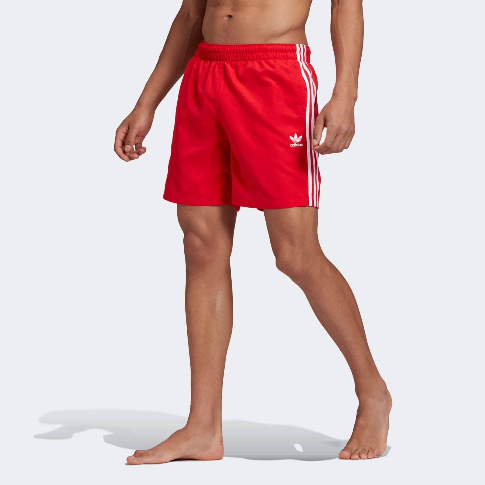 adidas Originals 3 Stripe Swim Shorts - Red - ViaductClothing - -