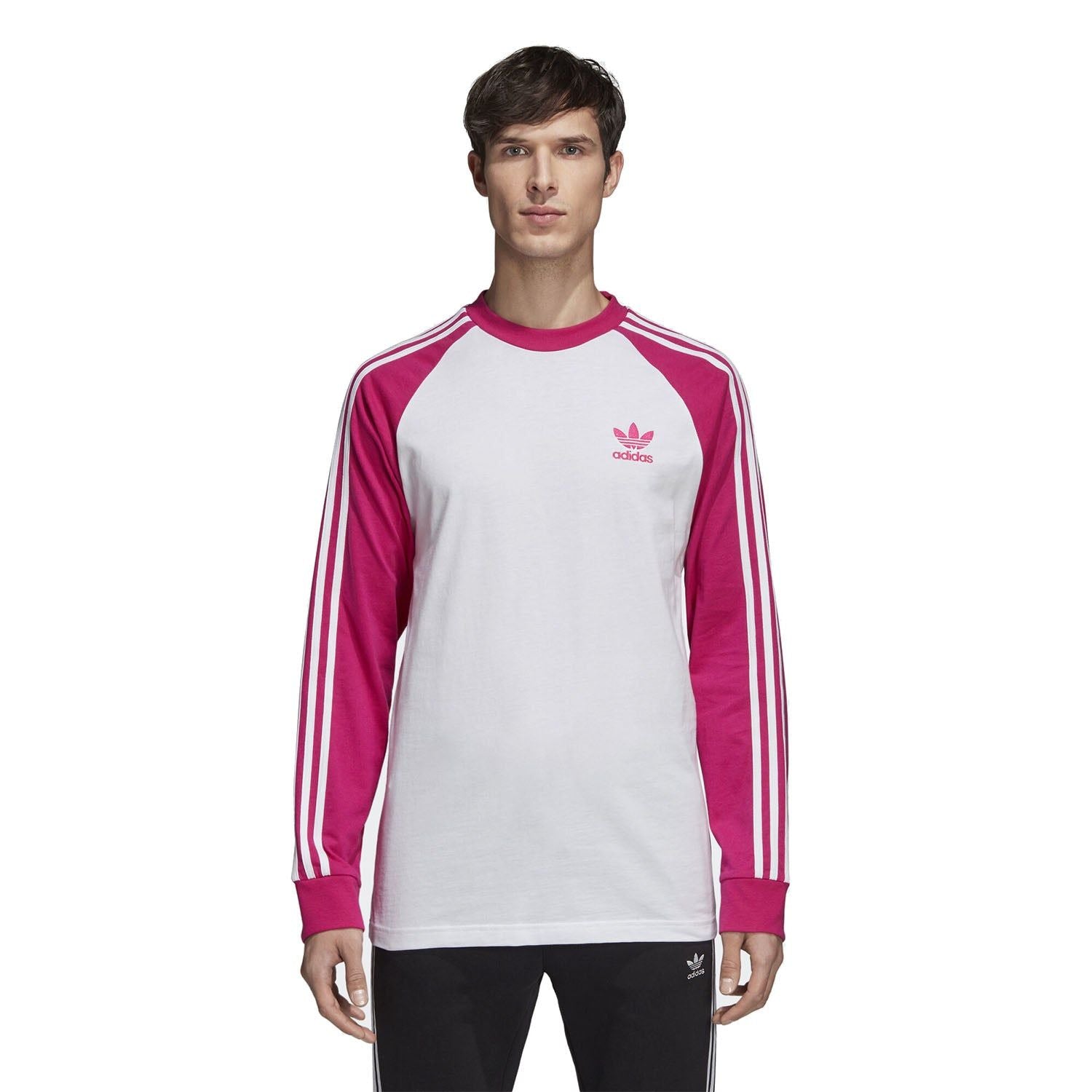 adidas Originals 3 Stripes Long Sleeve T Shirt - Pink - ViaductClothing - -