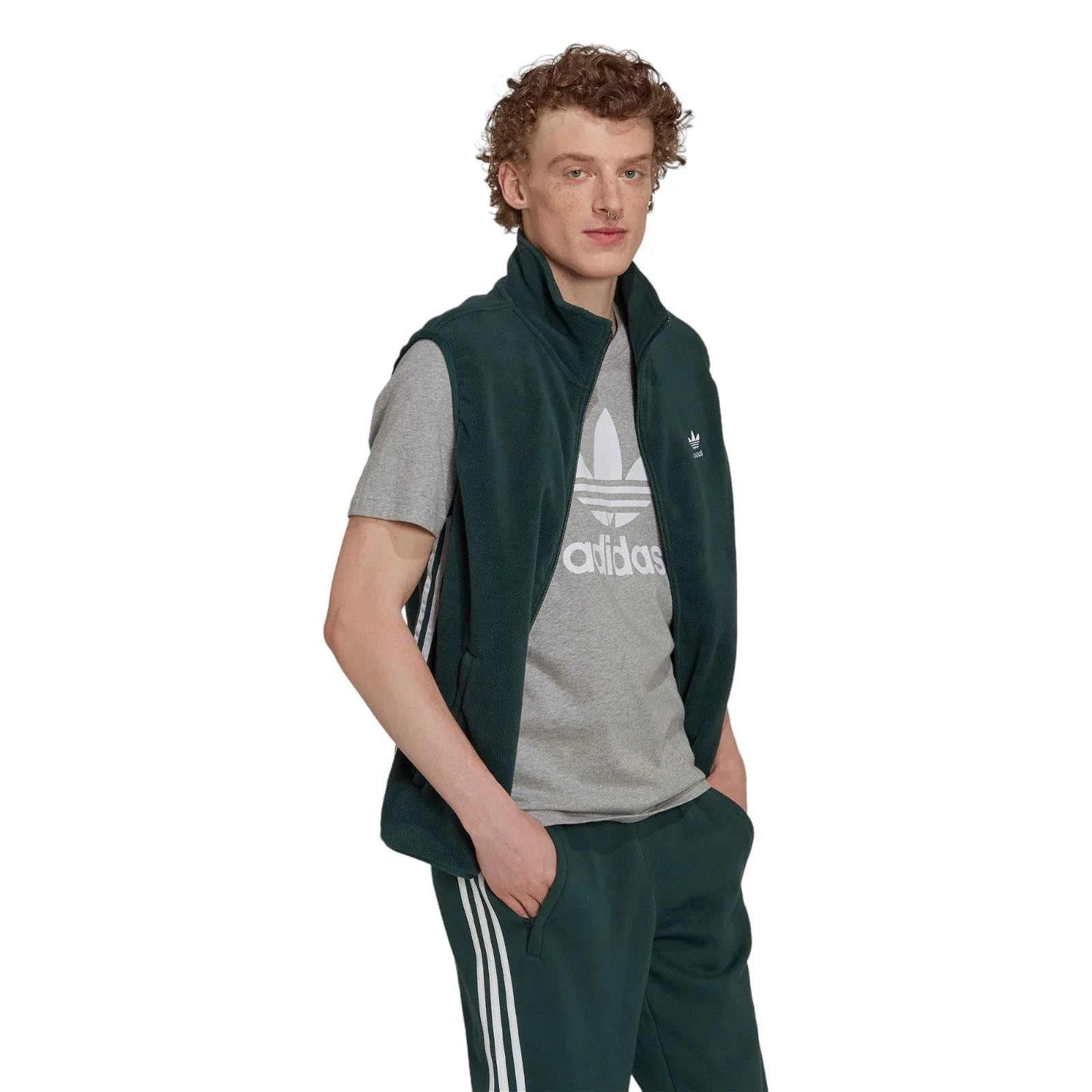 adidas Originals Adicolor 3-Stripes Fleece Gilet - Green - ViaductClothing