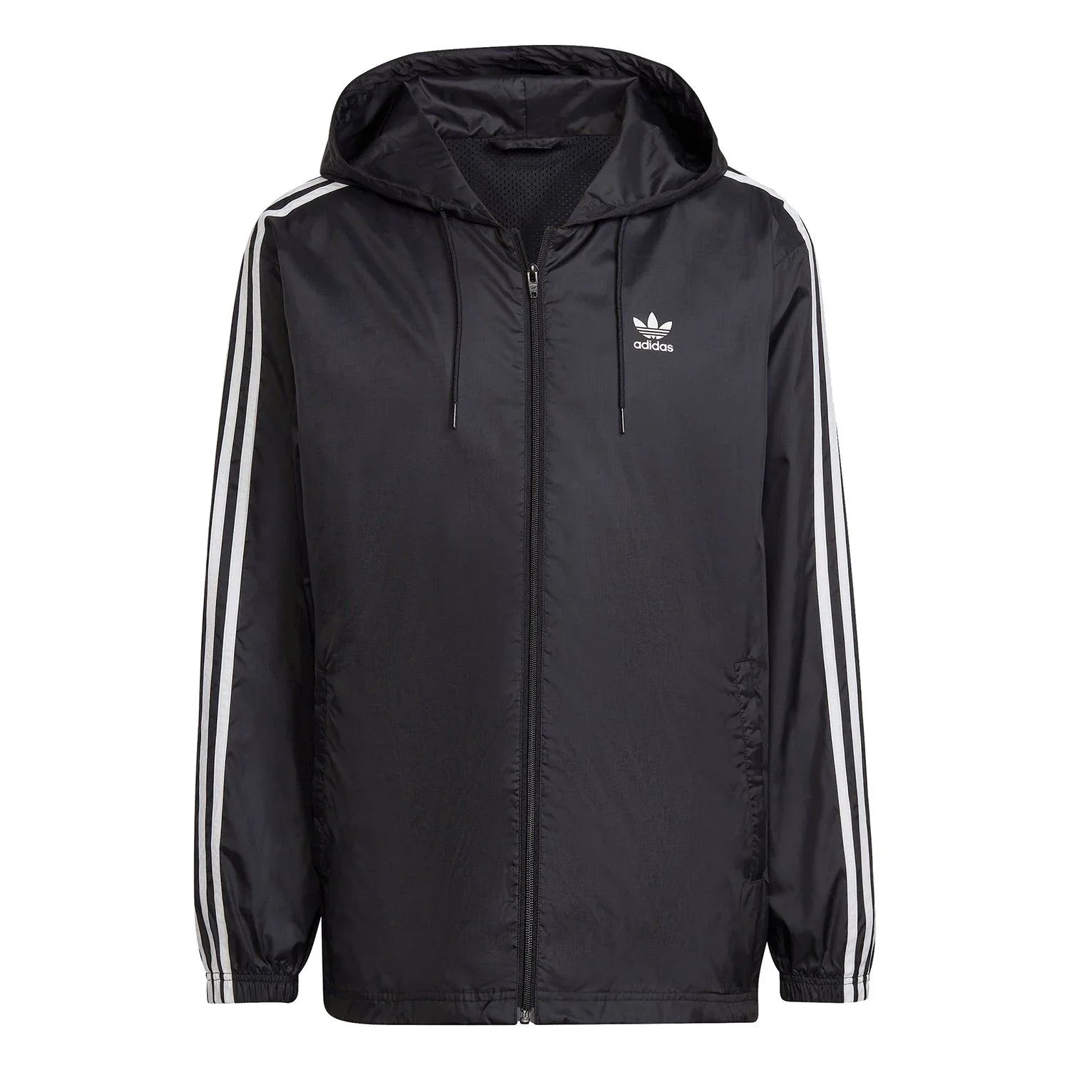adidas Originals Adicolor 3-Stripes Windbreaker Full Zip Jacket - Black - ViaductClothing