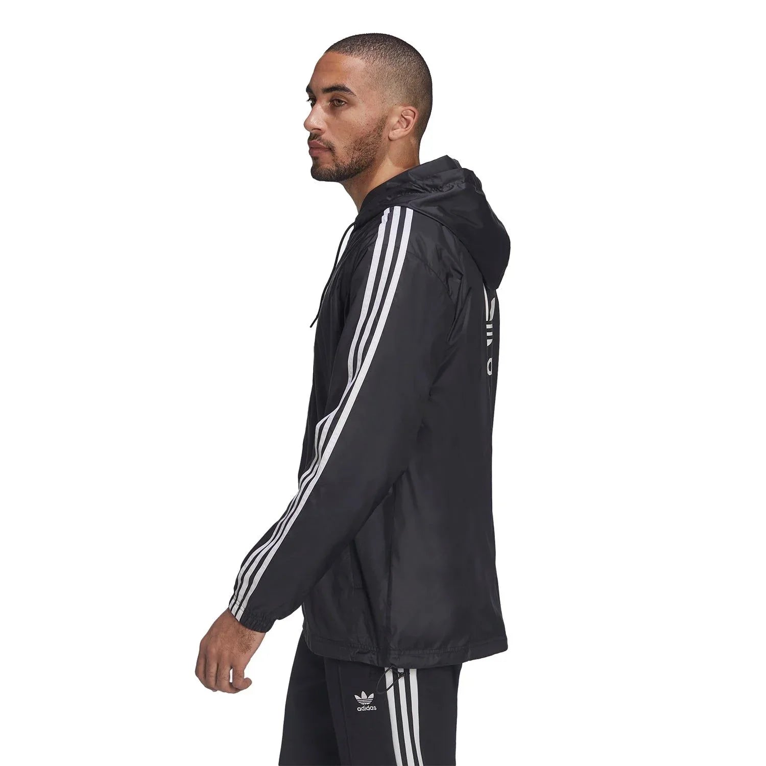 adidas Originals Adicolor 3-Stripes Windbreaker Full Zip Jacket - Black - ViaductClothing
