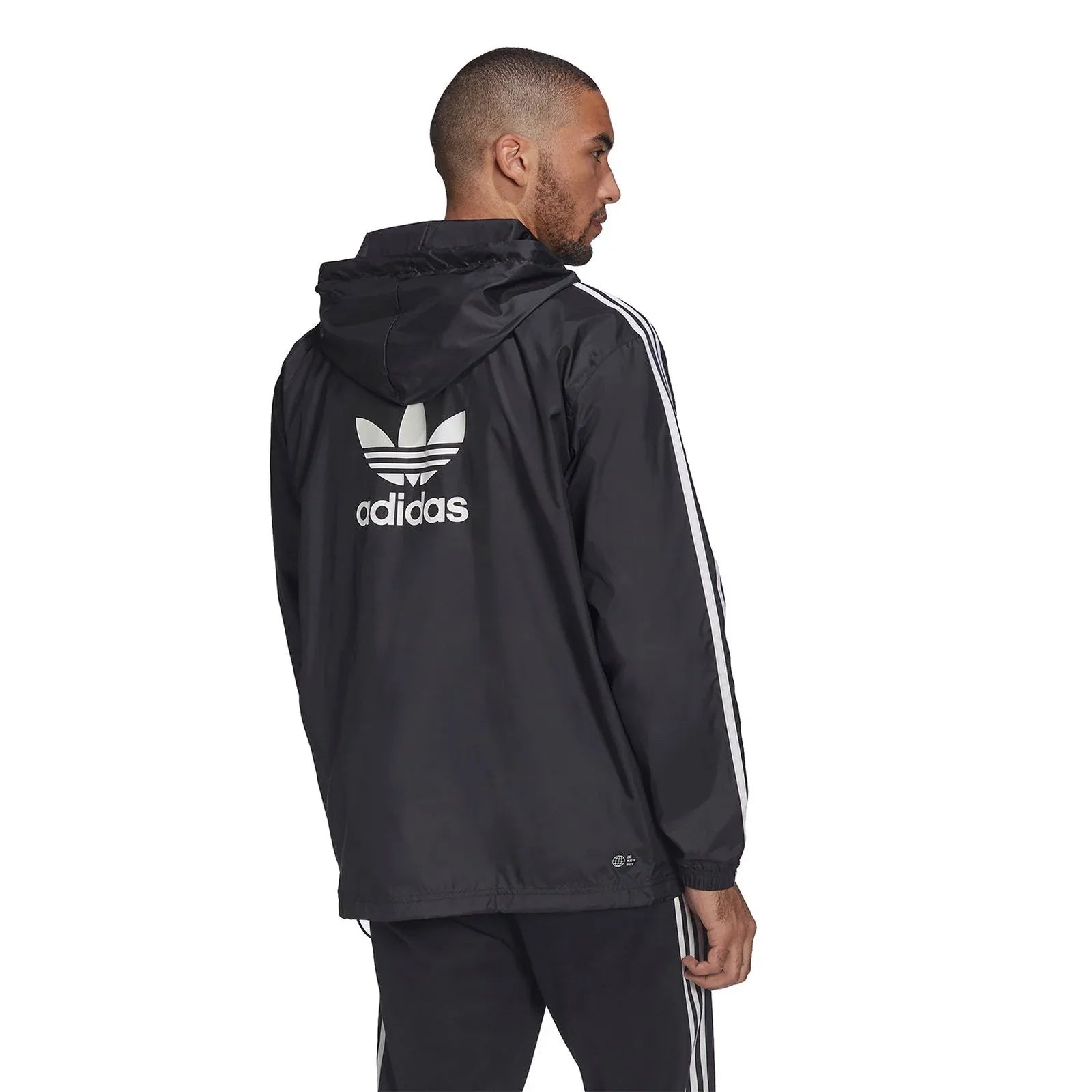 adidas Originals Adicolor 3-Stripes Windbreaker Full Zip Jacket - Black - ViaductClothing