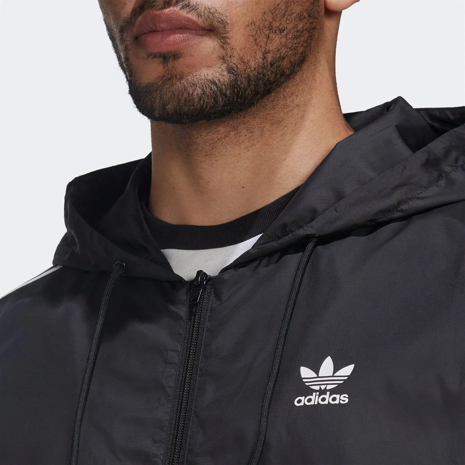 adidas Originals Adicolor 3-Stripes Windbreaker Full Zip Jacket - Black - ViaductClothing