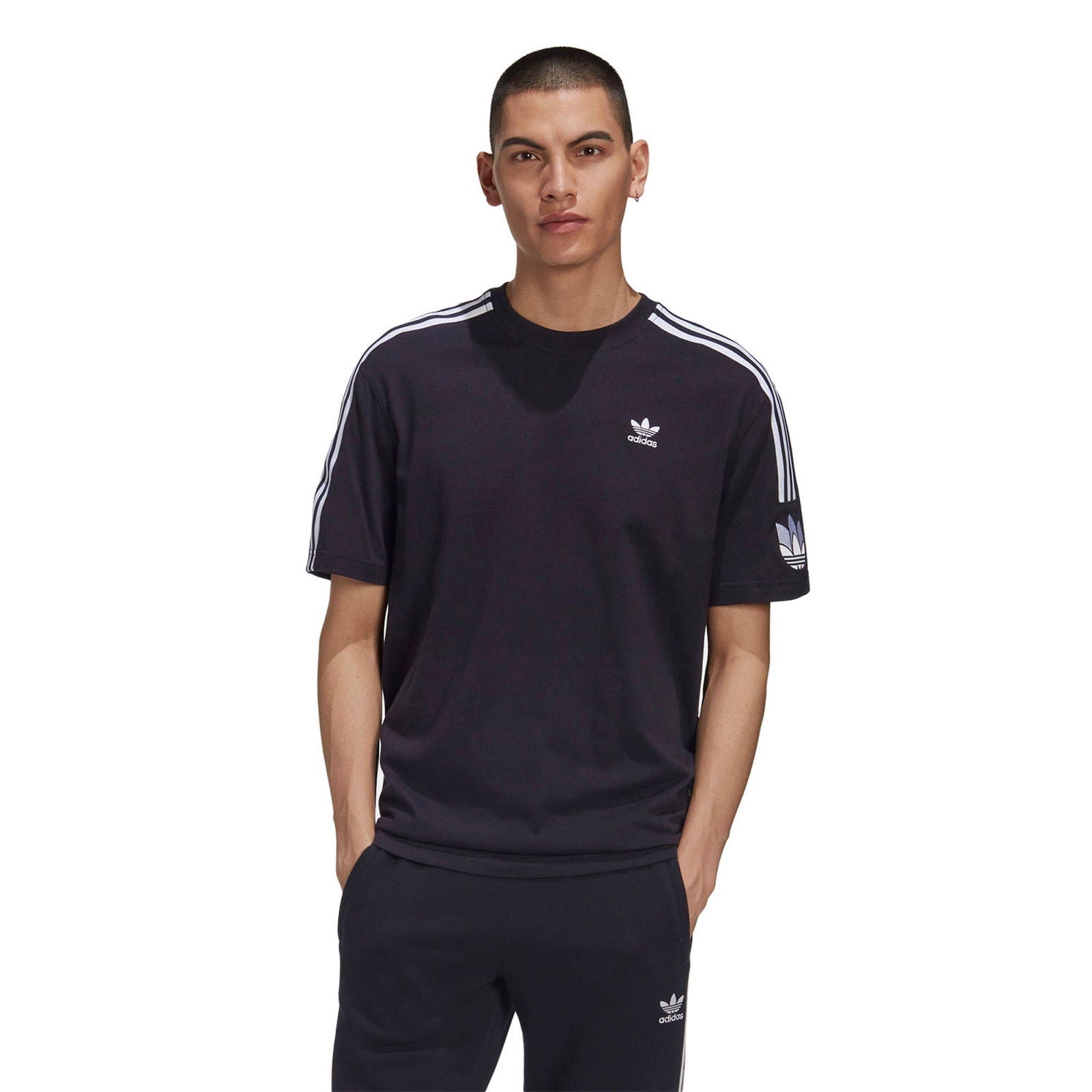 adidas Originals Adicolor 3D Trefoil 3-Stripes Tee - Black - ViaductClothing - -
