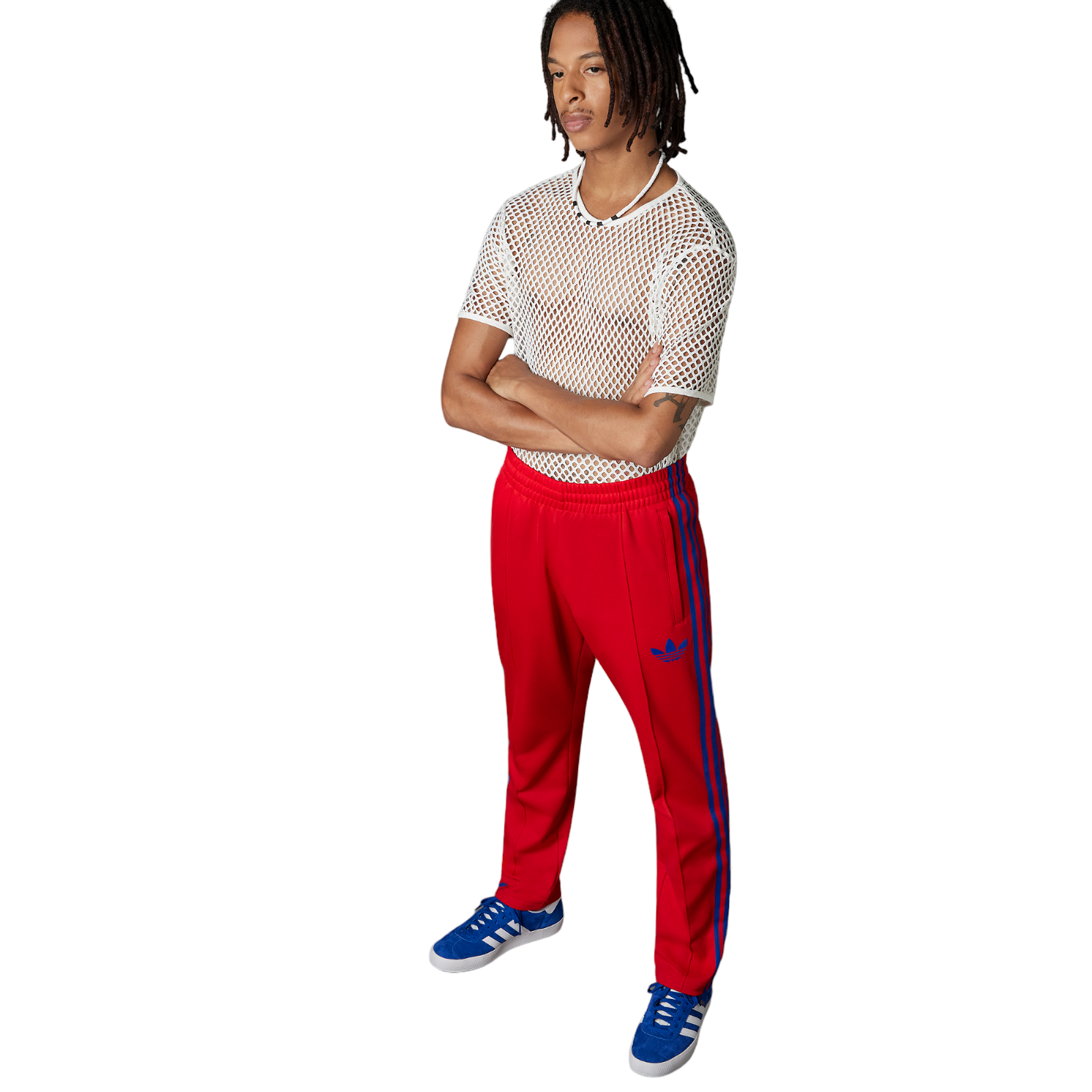 adidas Originals Adicolor 70s Striped Beckenbauer Pants - Scarlet - ViaductClothing - -