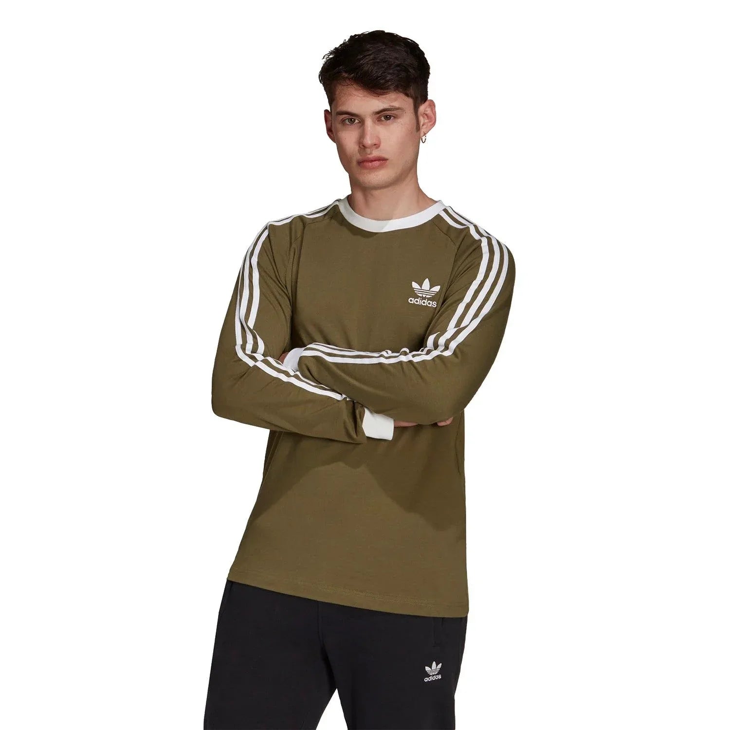 adidas Originals Adicolor Classics 3-Stripes Long Sleeve Tee - Focus Olive - ViaductClothing