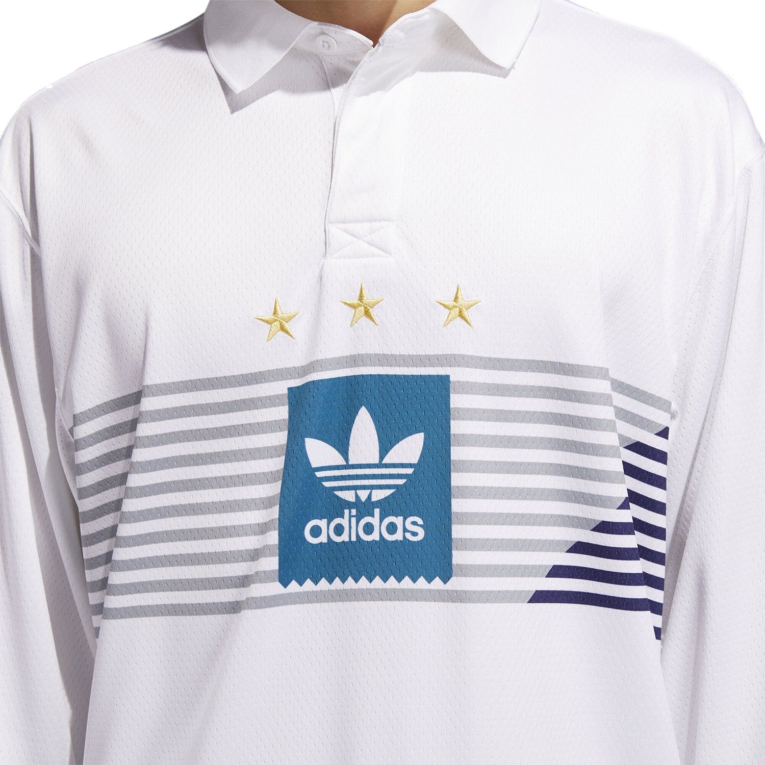 adidas Originals Elevated Long Sleeved Polo Shirt - White - ViaductClothing - -