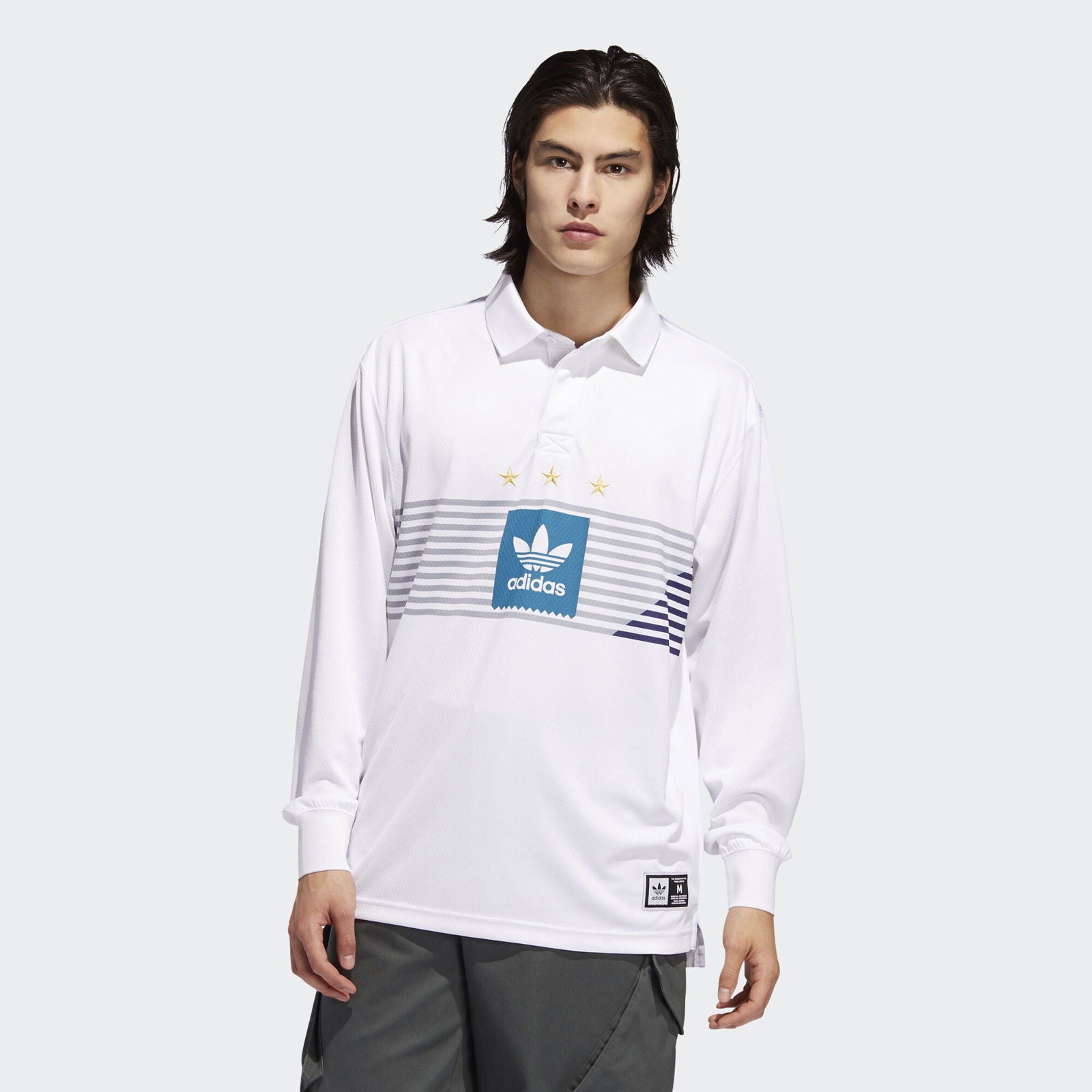 adidas Originals Elevated Long Sleeved Polo Shirt - White - ViaductClothing - -