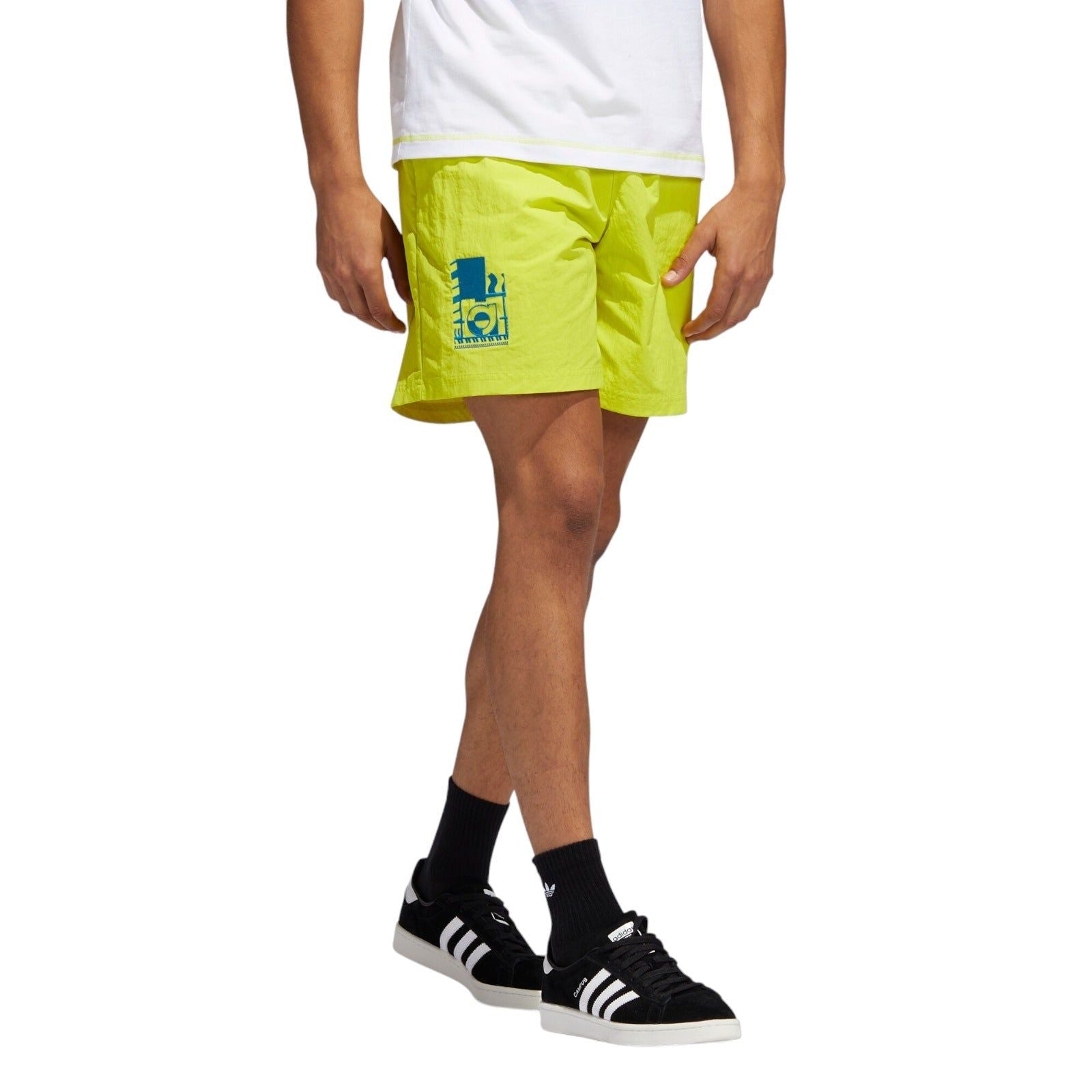 adidas Originals Emblem Woven Shorts - Acid Yellow - ViaductClothing - -