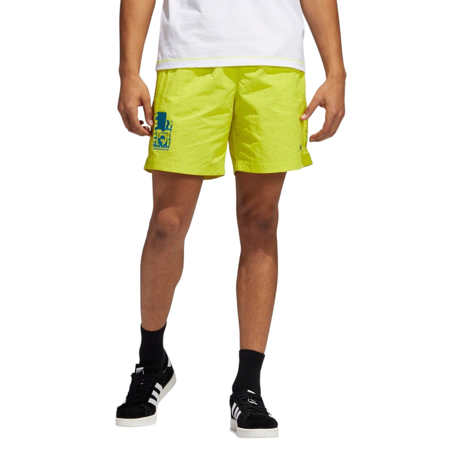 adidas Originals Emblem Woven Shorts - Acid Yellow - ViaductClothing - -