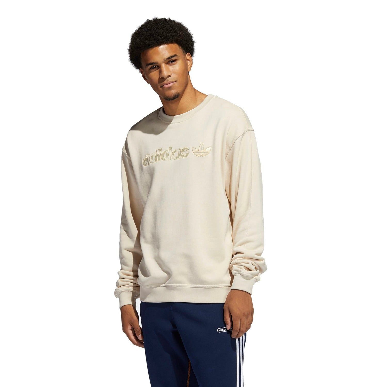 adidas Originals Embroidered Crew Sweatshirt - Beige - ViaductClothing - -