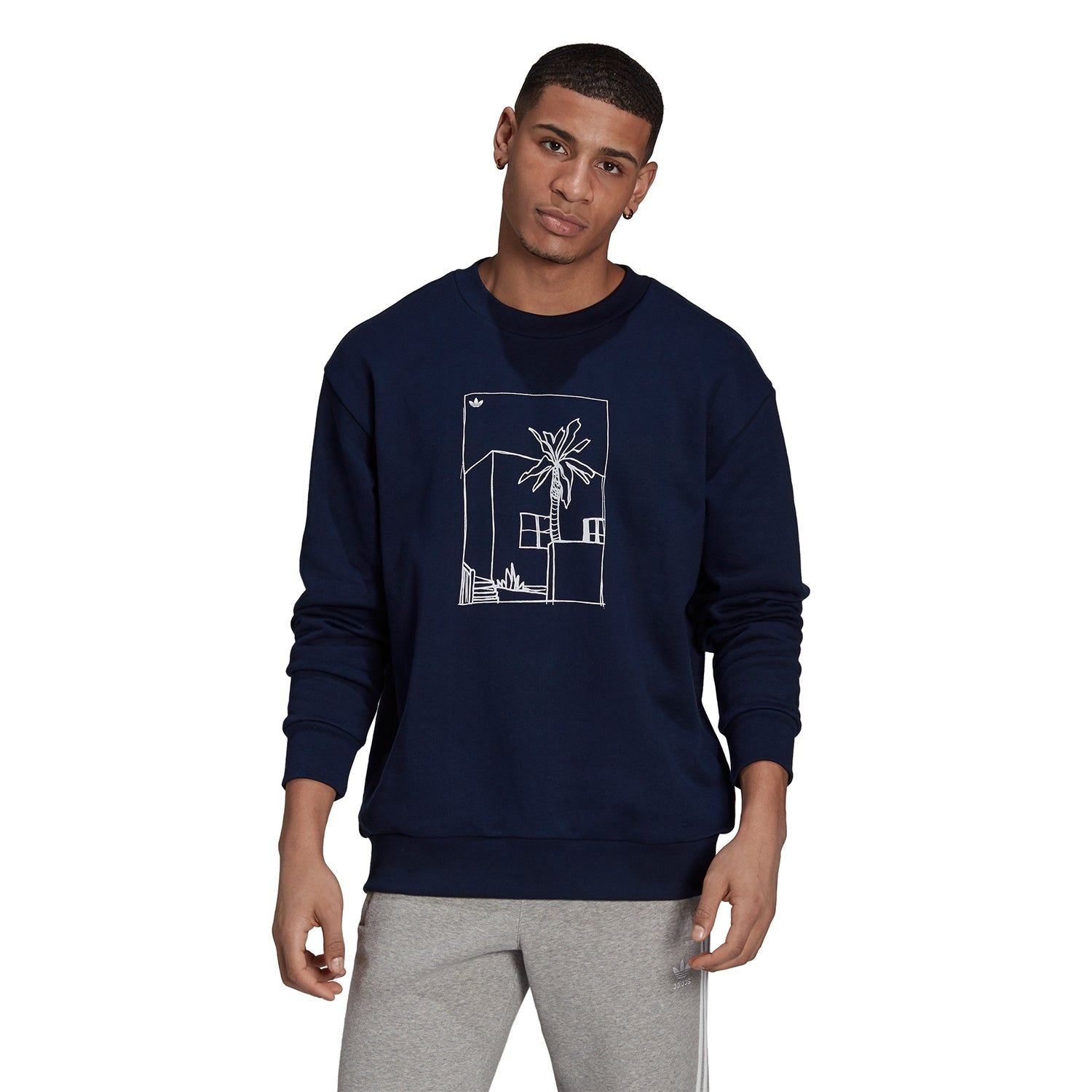 adidas Originals Linear Logo Crewneck - Navy - ViaductClothing - -
