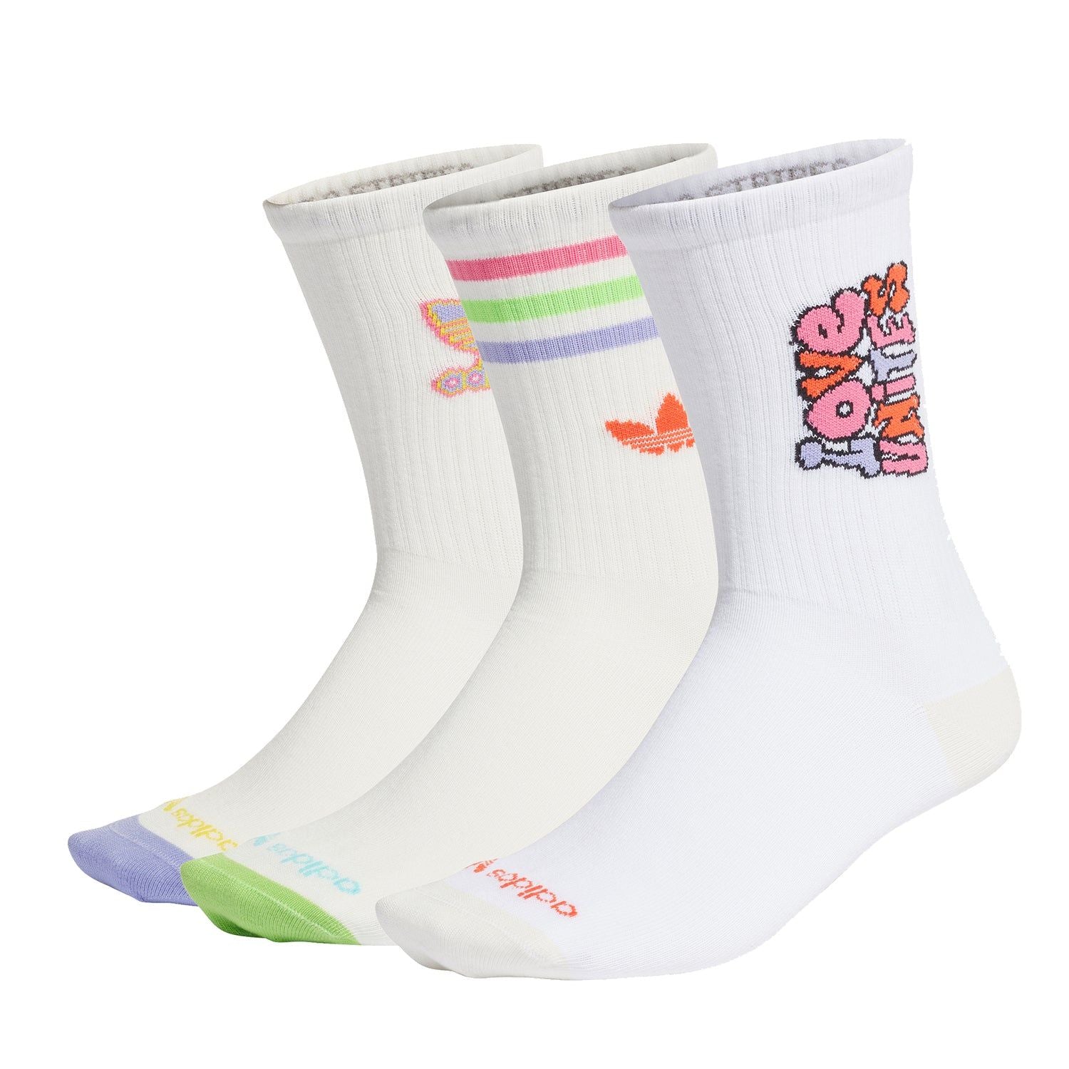 adidas Originals Love Unites Crew Socks 3 Pairs - White - ViaductClothing - -