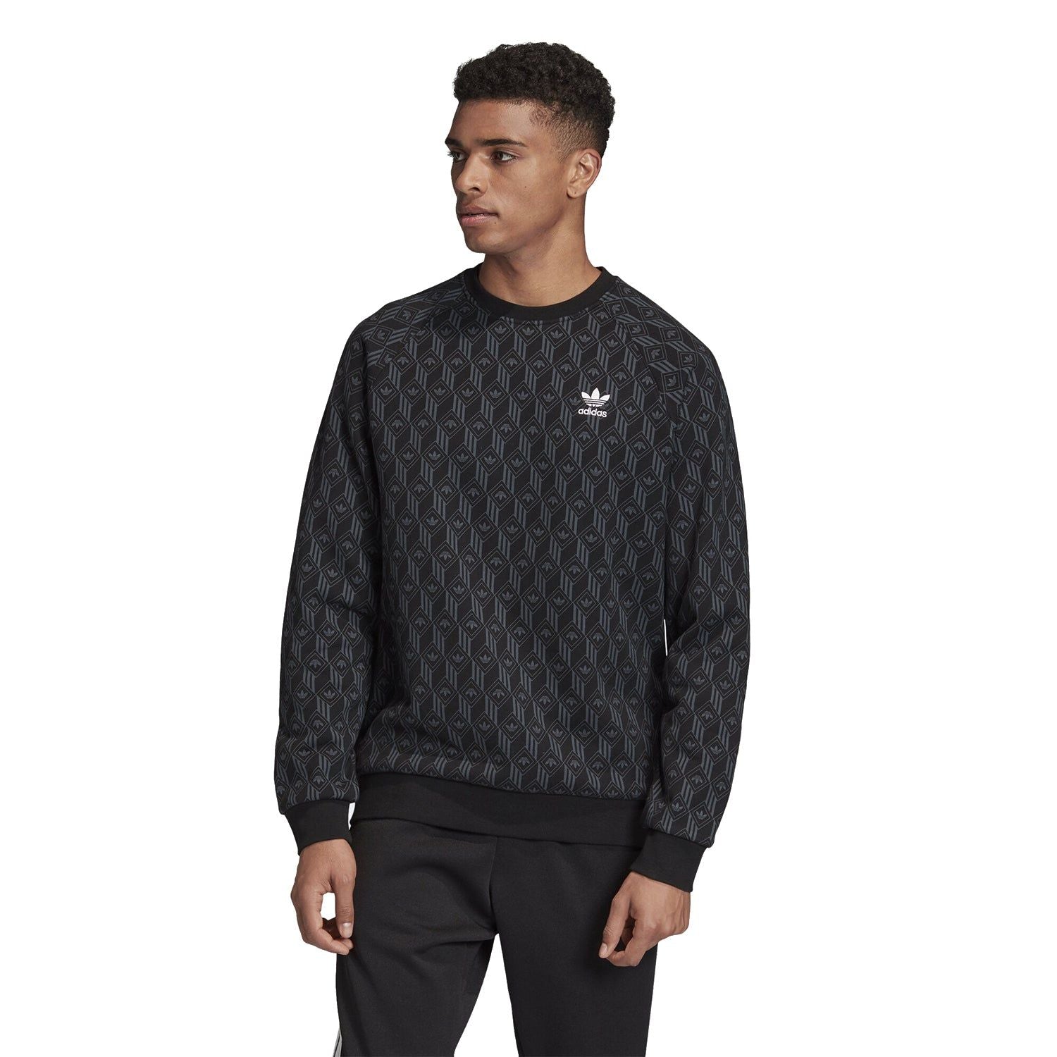 adidas Originals Monogram Crew Sweat - Black - ViaductClothing - -