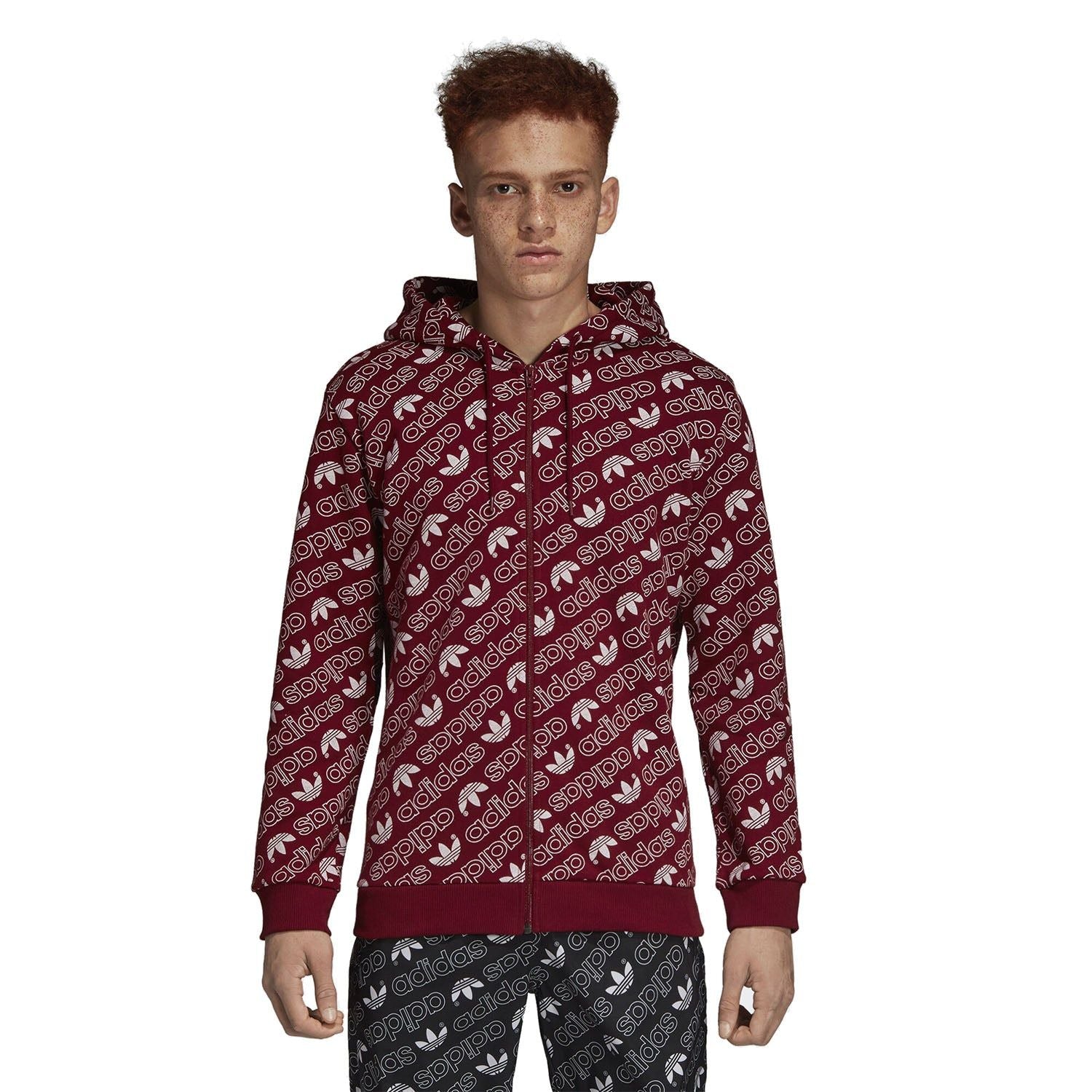 adidas Originals Monogram Full Zip Hoodie - Burgundy - ViaductClothing - -
