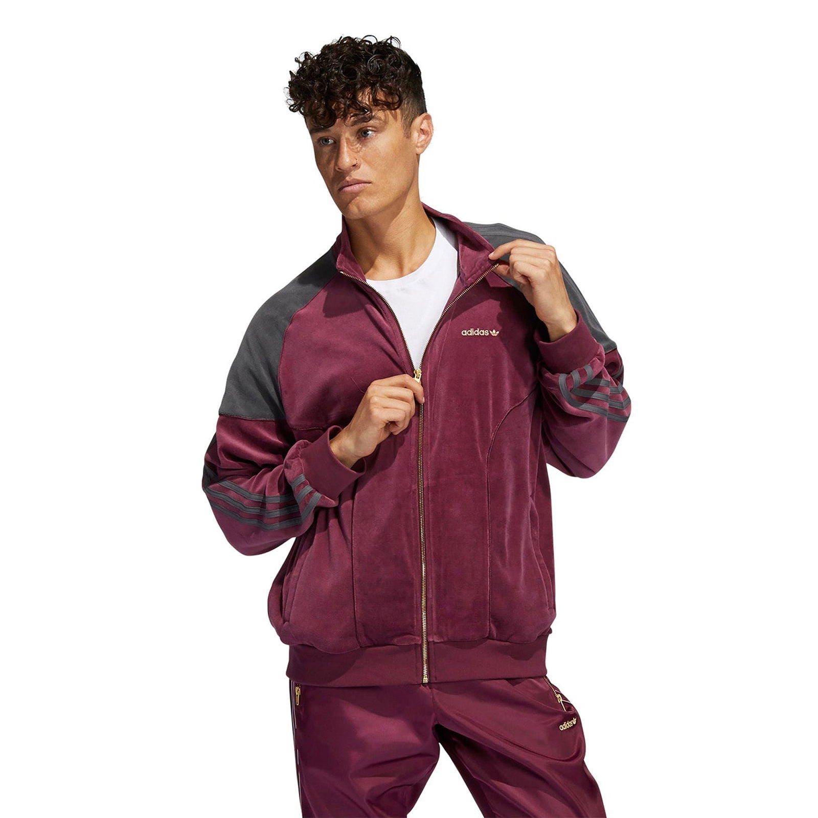 adidas Originals SPRT Firebird Velour Track Top - Burgundy - ViaductClothing - -