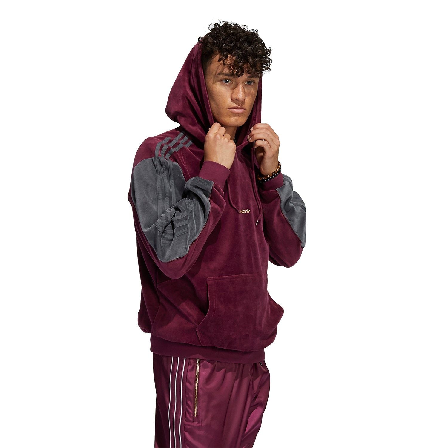 adidas Originals SPRT Velour Hoodie - Burgundy - ViaductClothing -  -