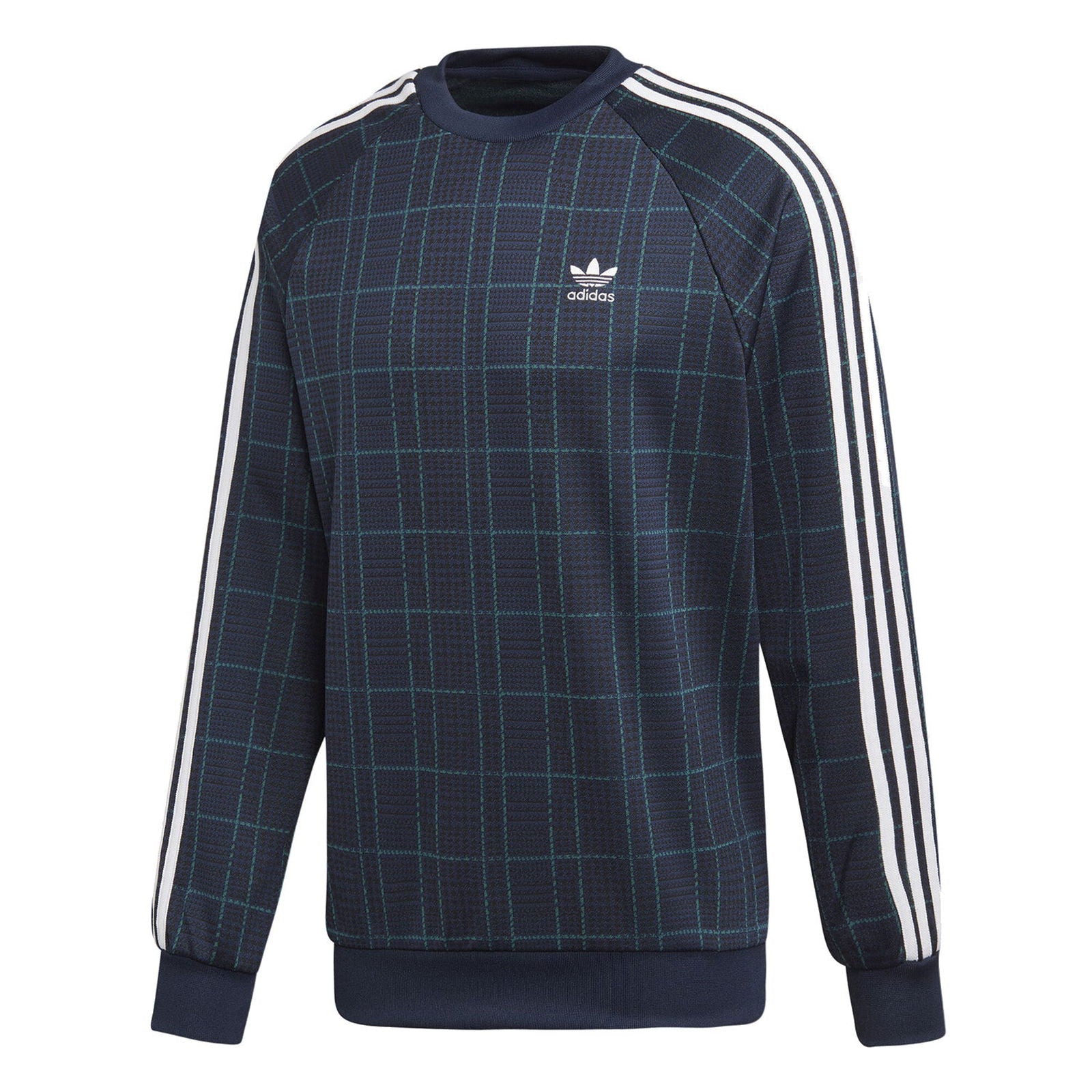 adidas Originals Tartan Crewneck Sweatshirt - Navy - ViaductClothing - -