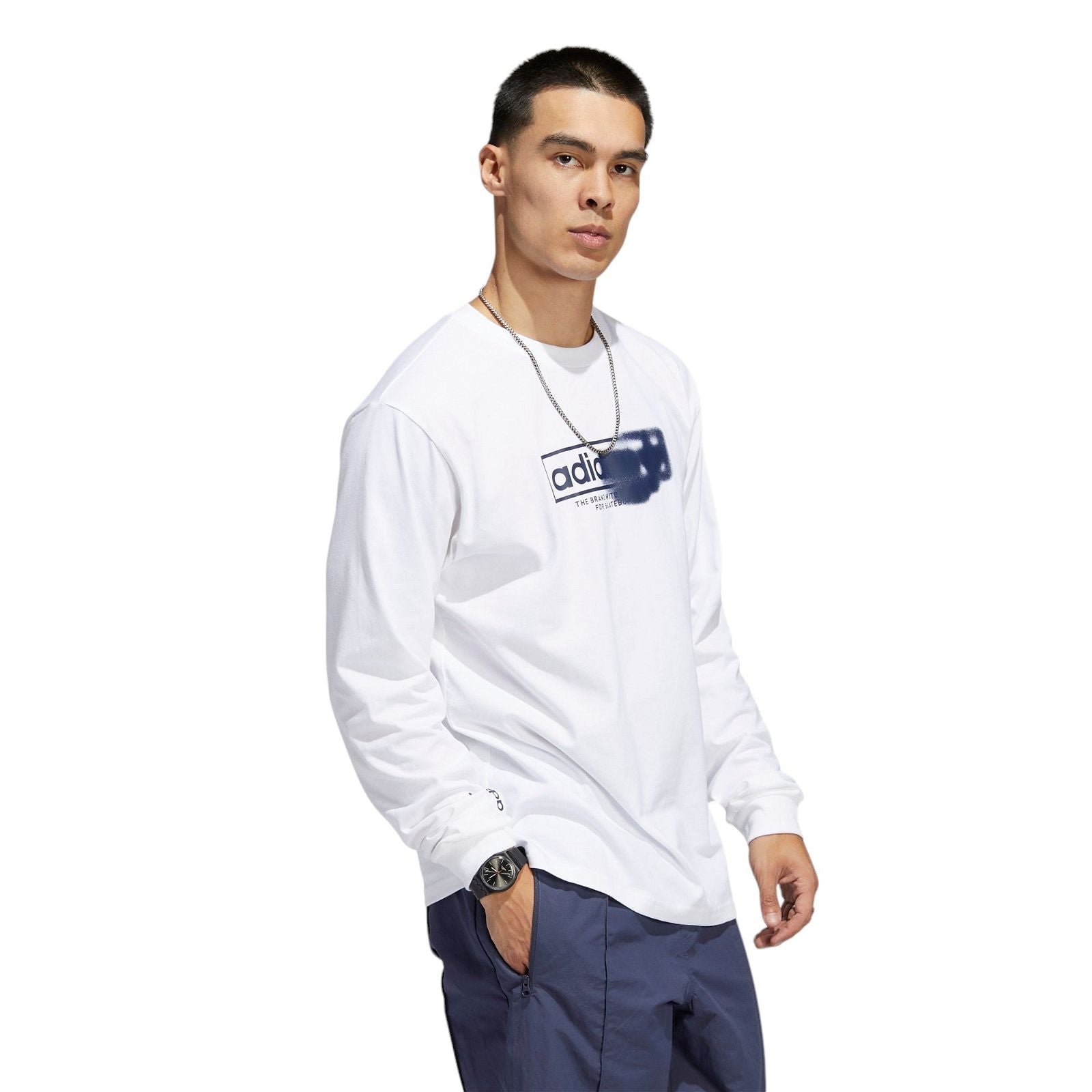 adidas Originals Washed Out 4.0 Logo Long Sleeve T-Shirt - White - ViaductClothing - -