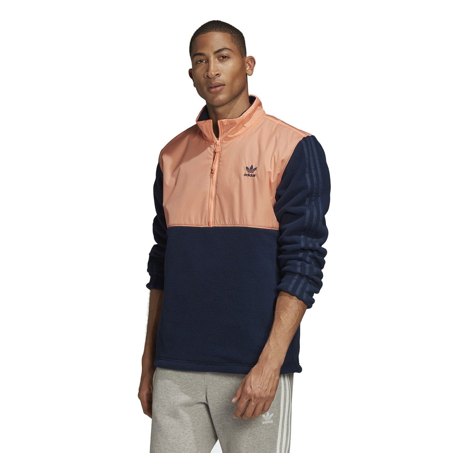 adidas Originals Winterised Half Zip Jacket - Collegiate Navy & Chalk Coral - ViaductClothing - -