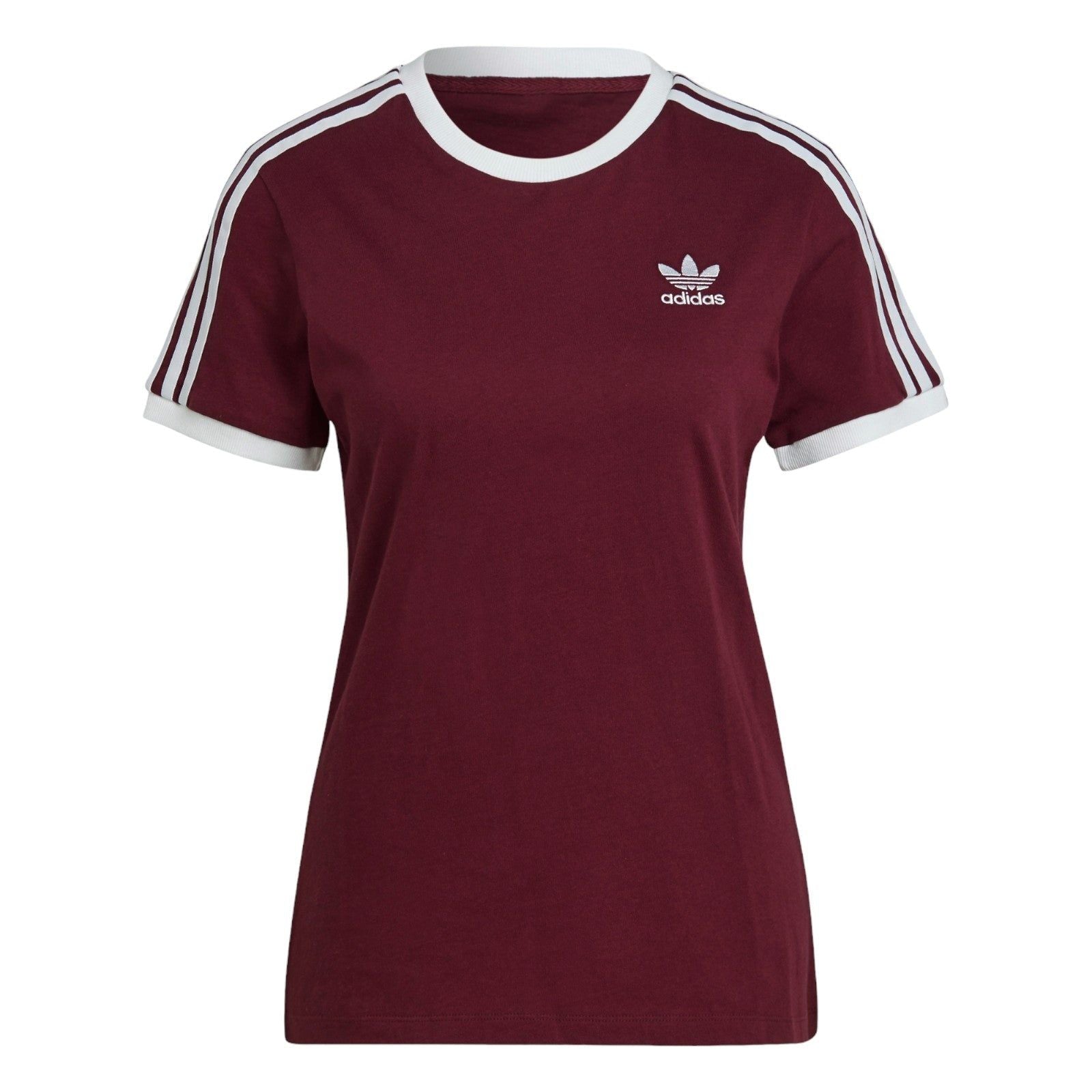 adidas Originals Women's Adicolor Classics 3-Stripes T-Shirt - Burgundy - ViaductClothing - -