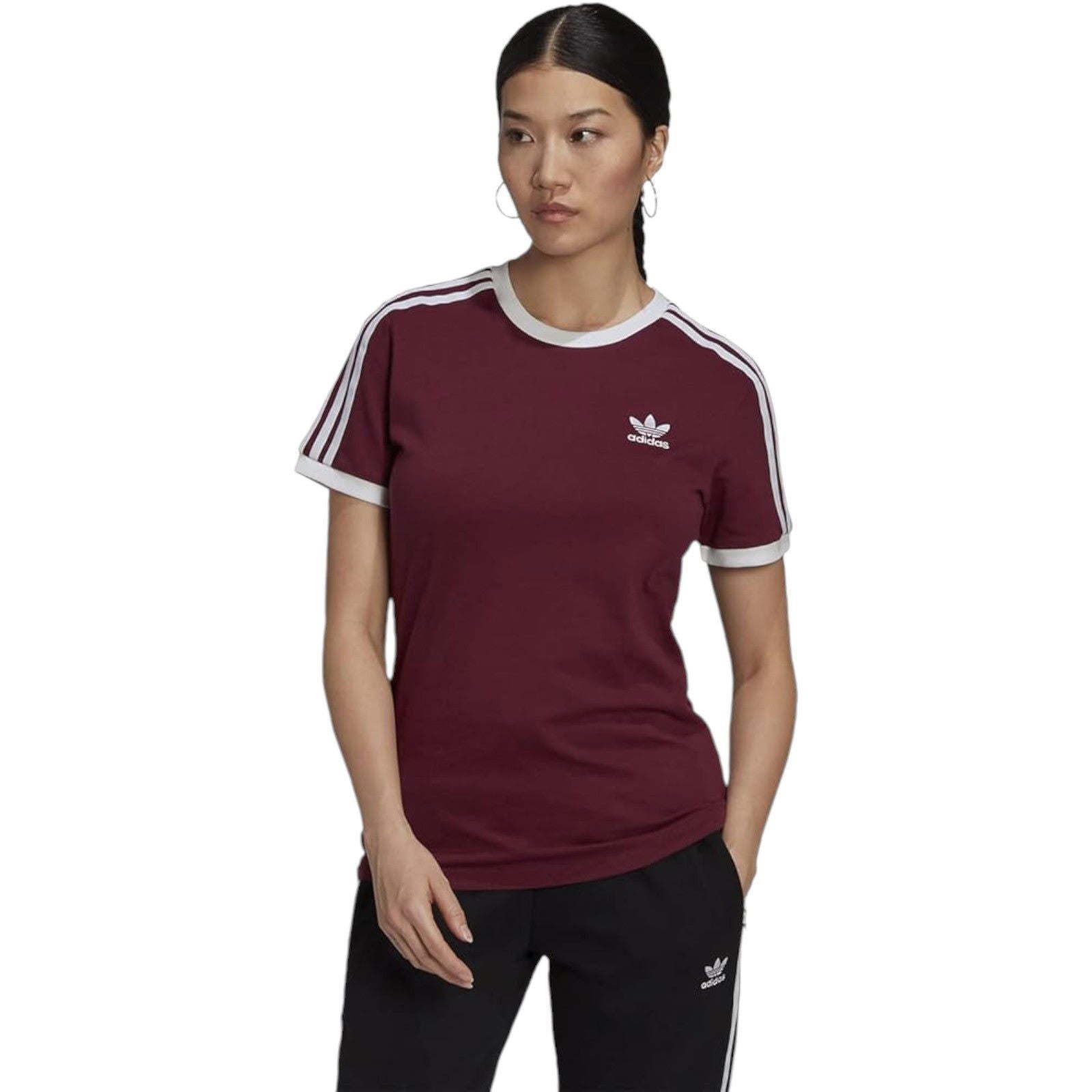 adidas Originals Women's Adicolor Classics 3-Stripes T-Shirt - Burgundy - ViaductClothing - -