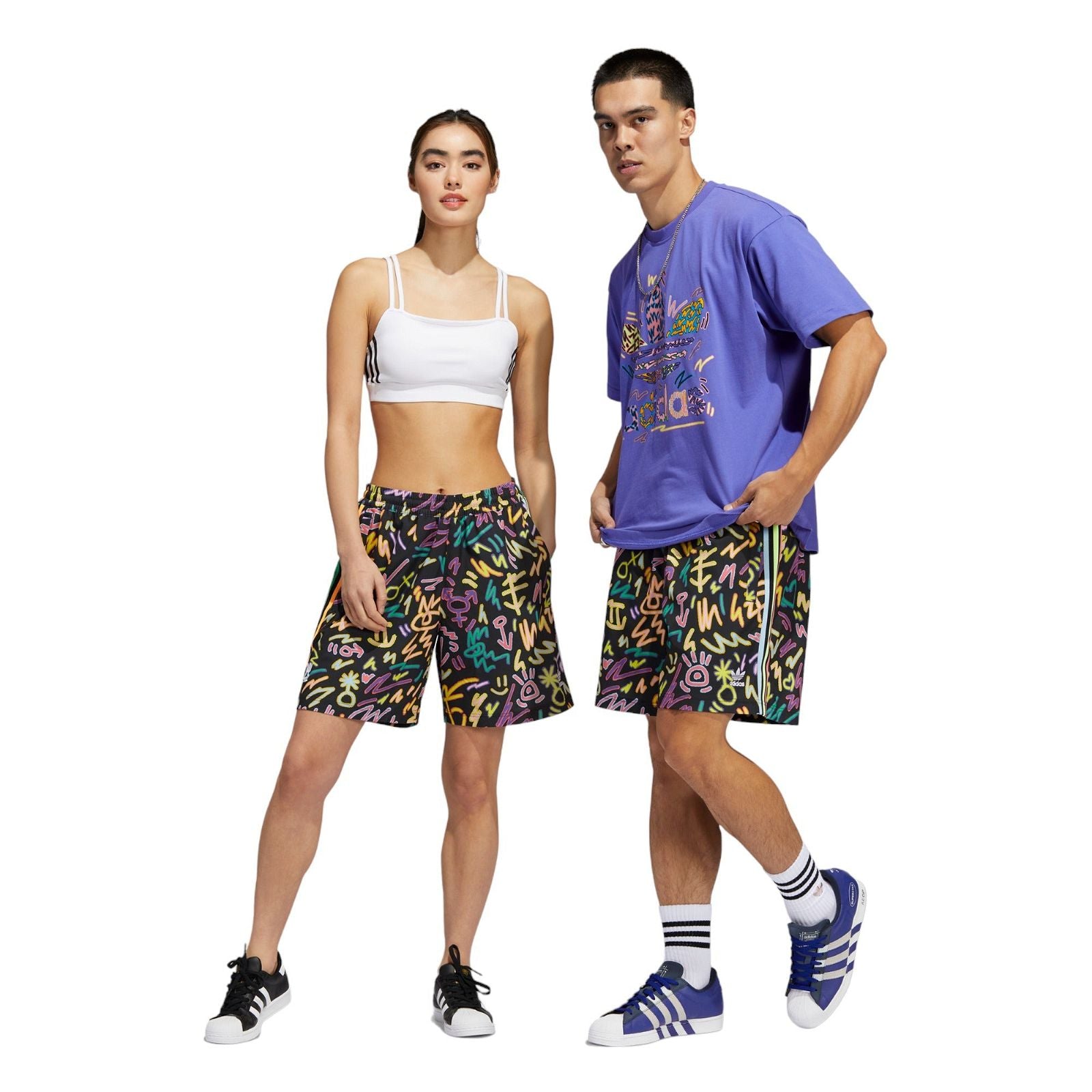 adidas Originals x Kris Andrews Love Unites Doodle Print Woven Shorts - Multi - ViaductClothing - -