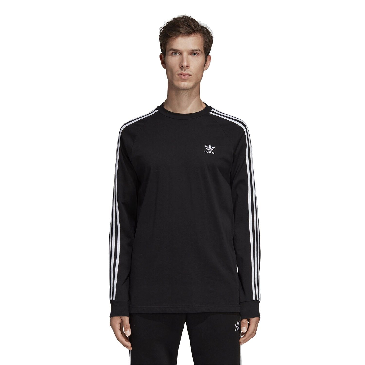 adidas Orignals Long Sleeved 3-Stripes Tee - Black - ViaductClothing - -