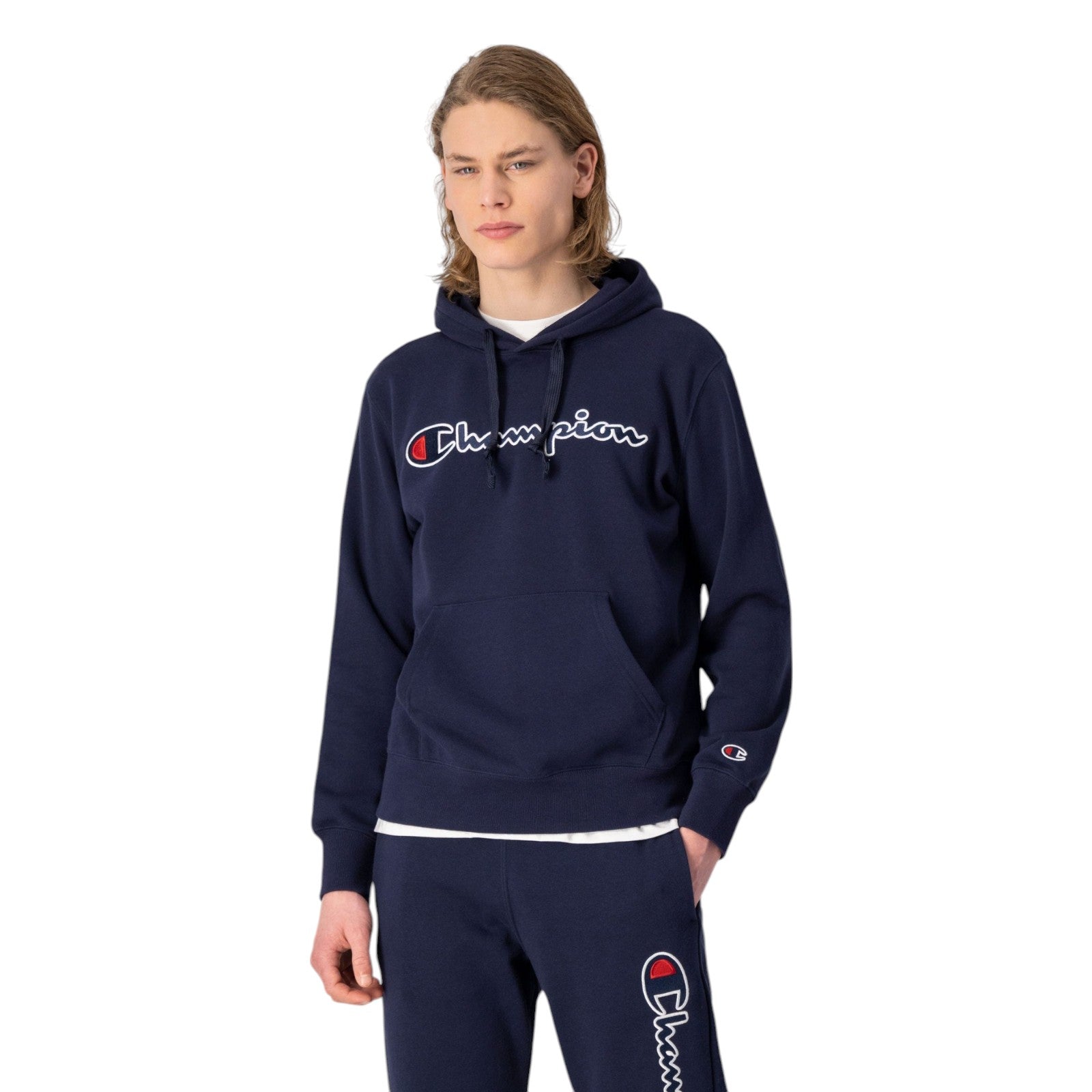 Champion Script Logo Fleece Hoodie - Navy