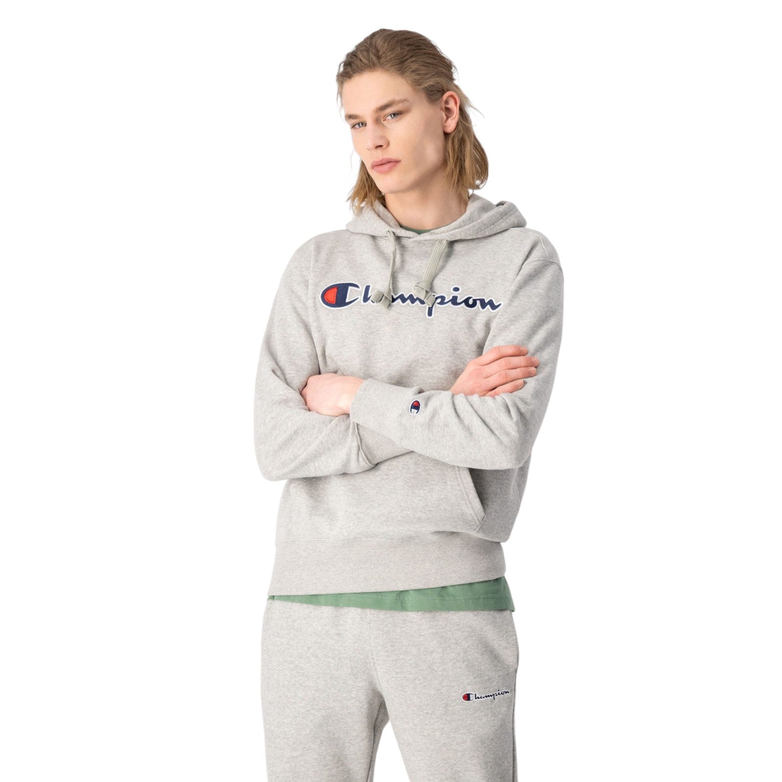 Champion Script Logo Fleece Hoodie Grey 217060-EM031