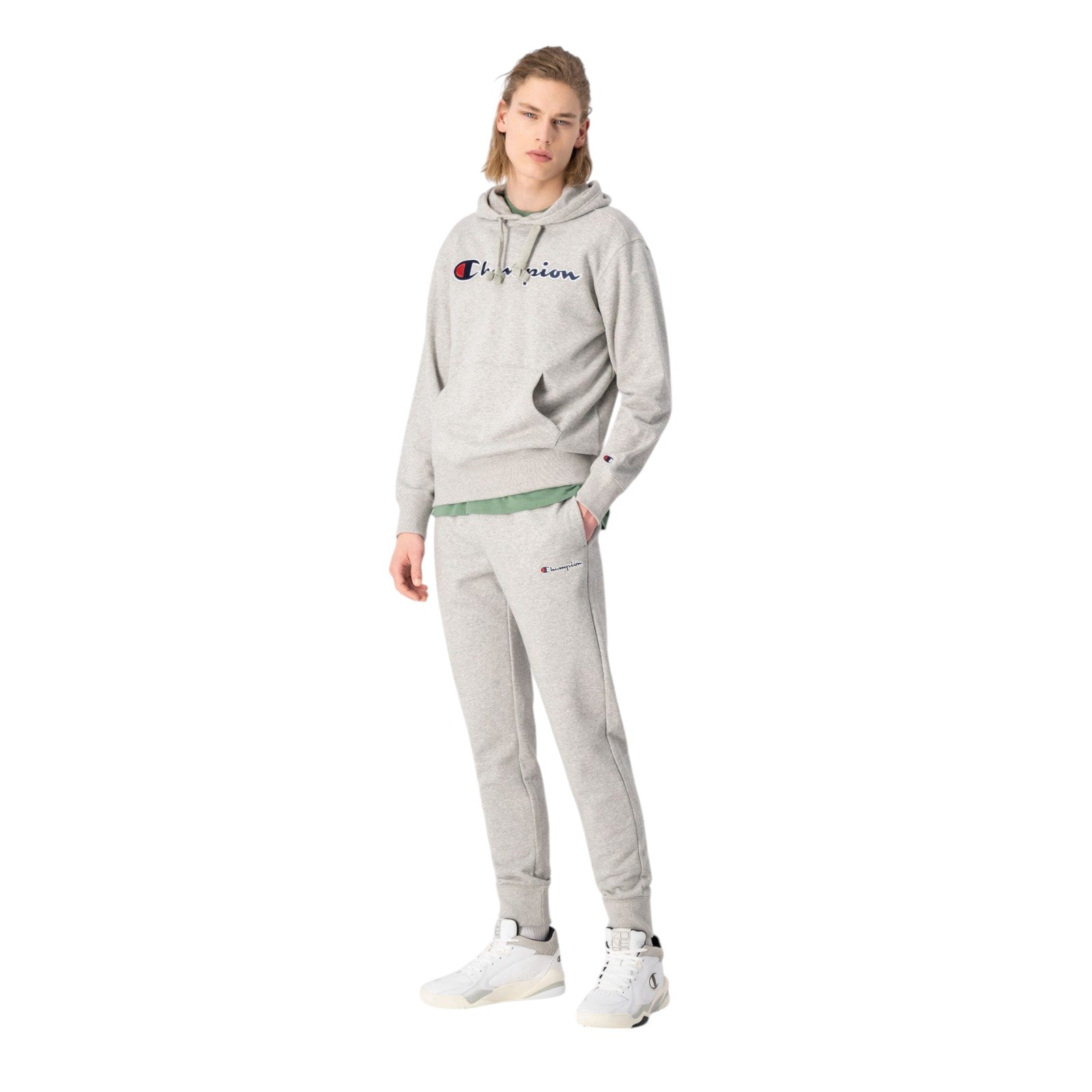 Champion Script Logo Fleece Hoodie - Grey