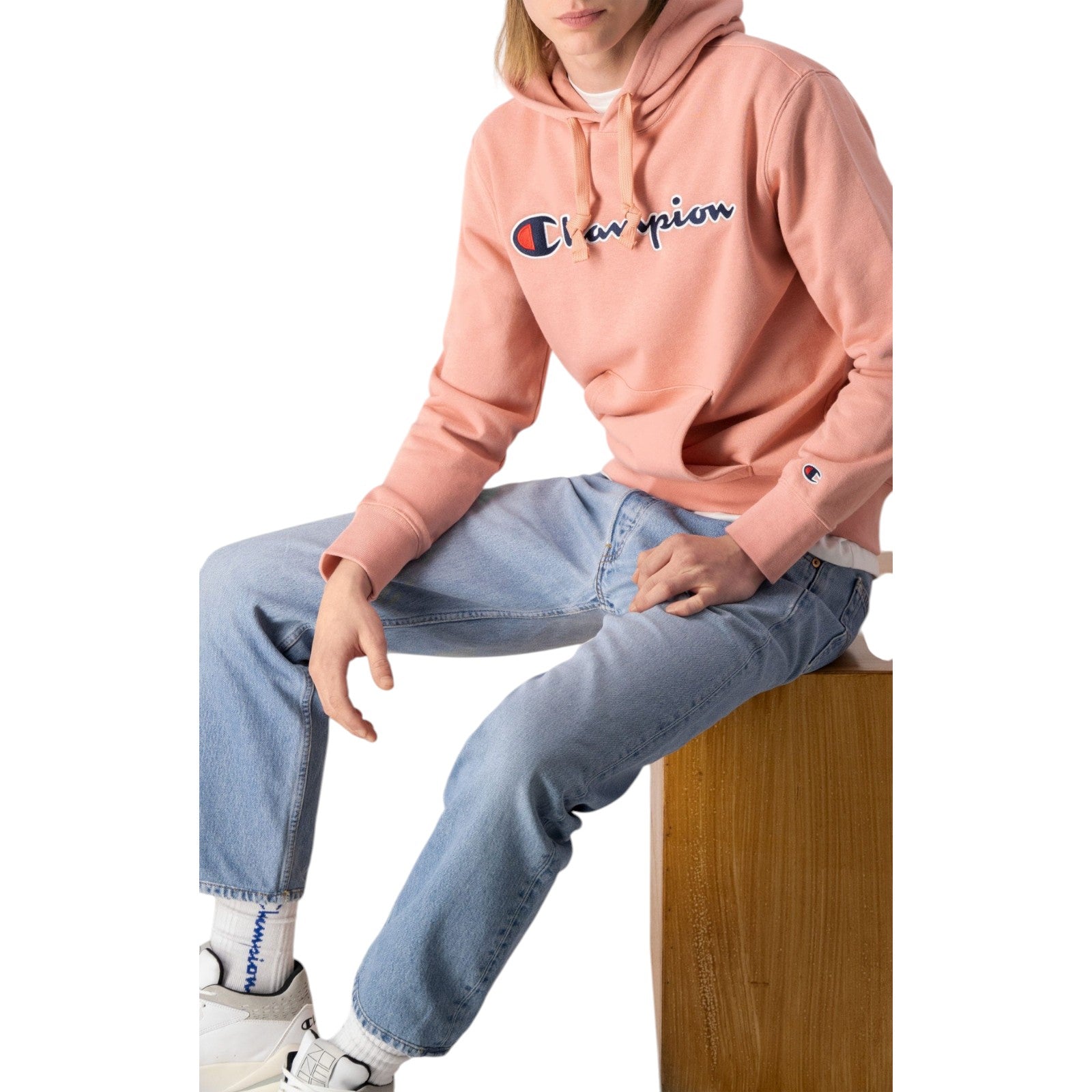 Champion Script Logo Fleece Hoodie - Pink