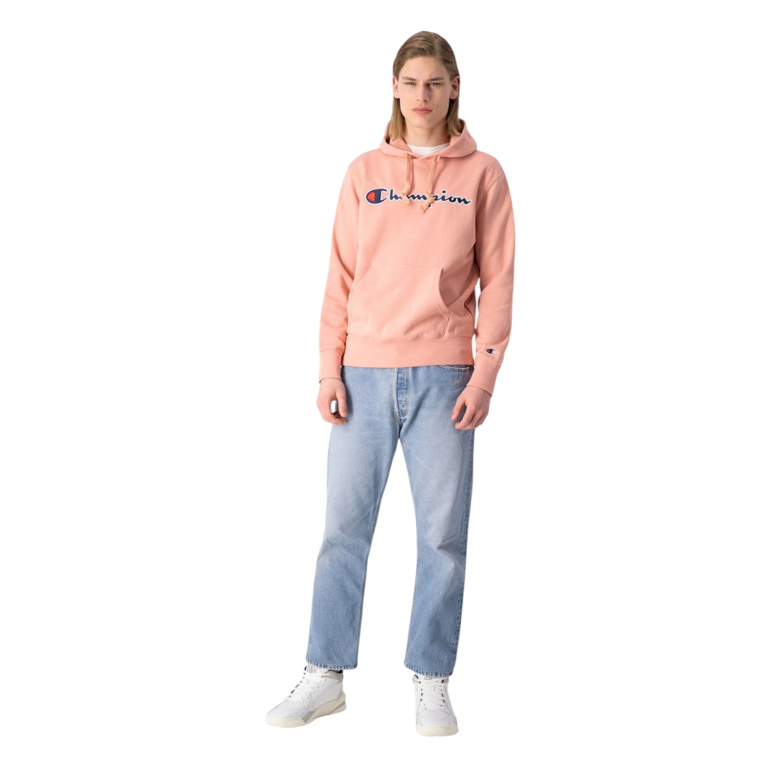 Champion Script Logo Fleece Hoodie - Pink