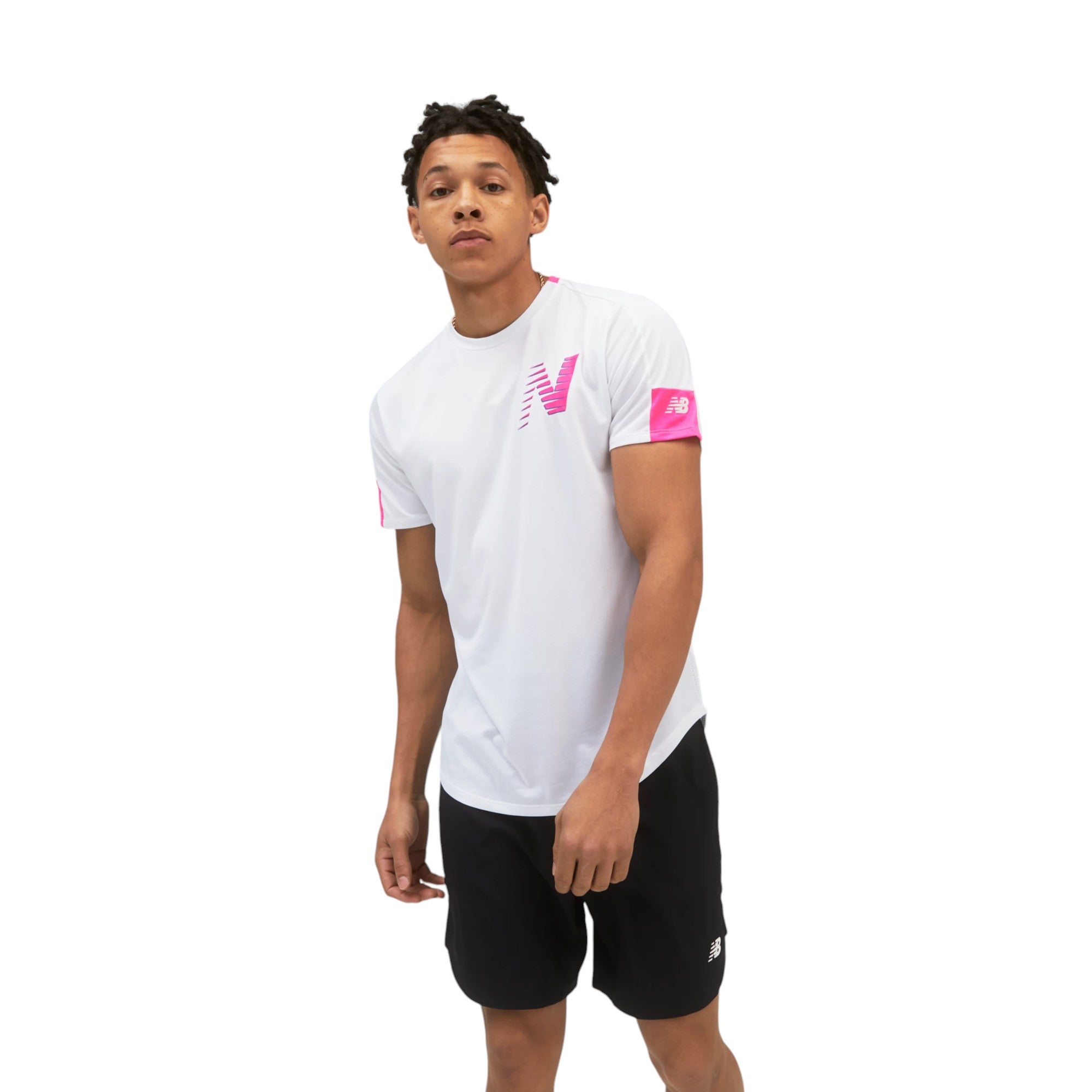 New Balance Printed Fast Flight Short Sleeve Jersey - White / Pink