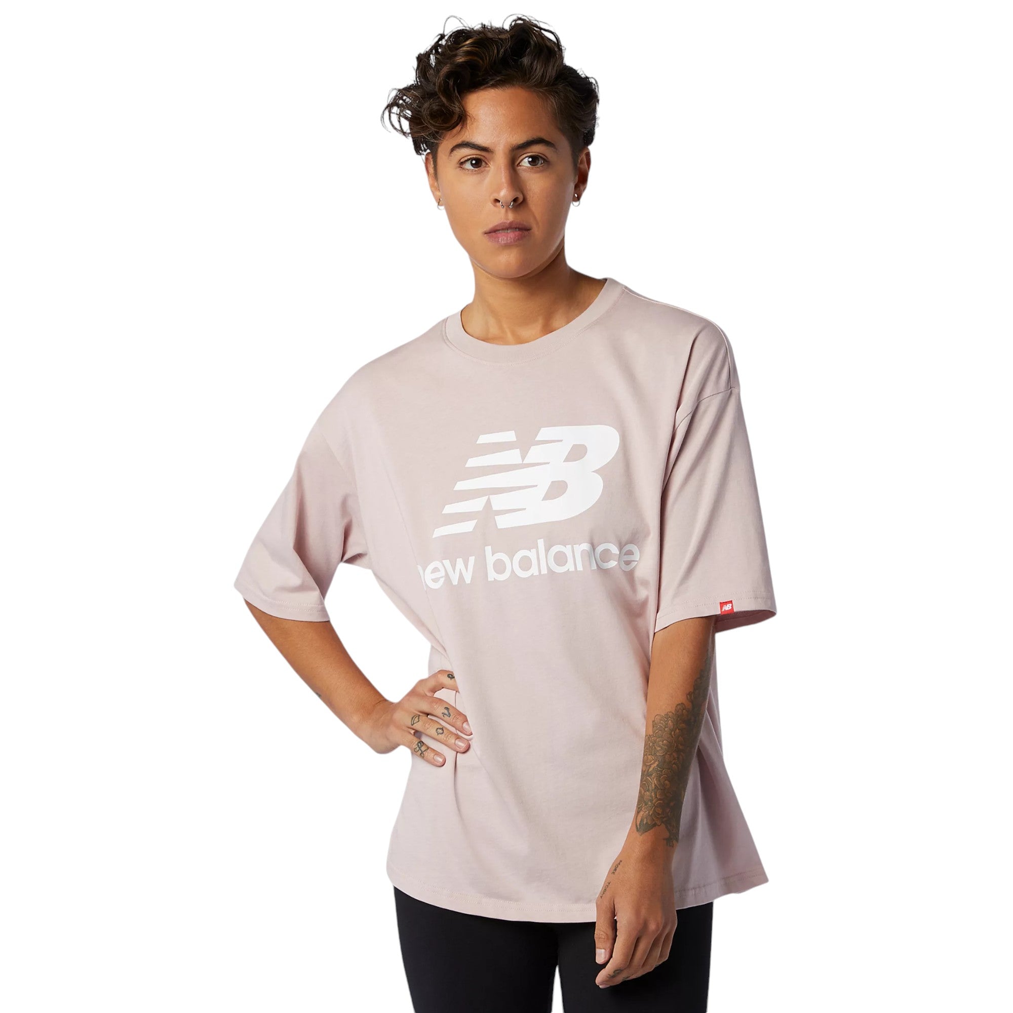 New Balance Womens Essential Stacked Logo T-Shirt - Pink