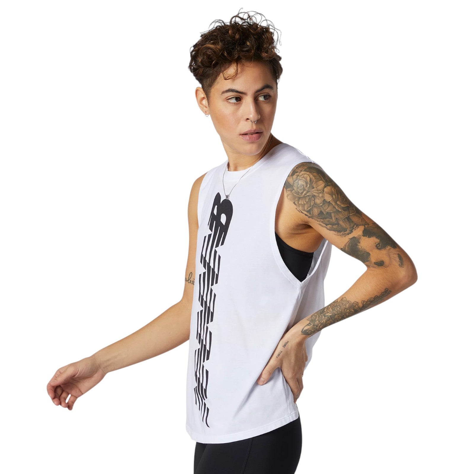 New Balance Womens Relentless Cinched Back Graphic Tank Top - White