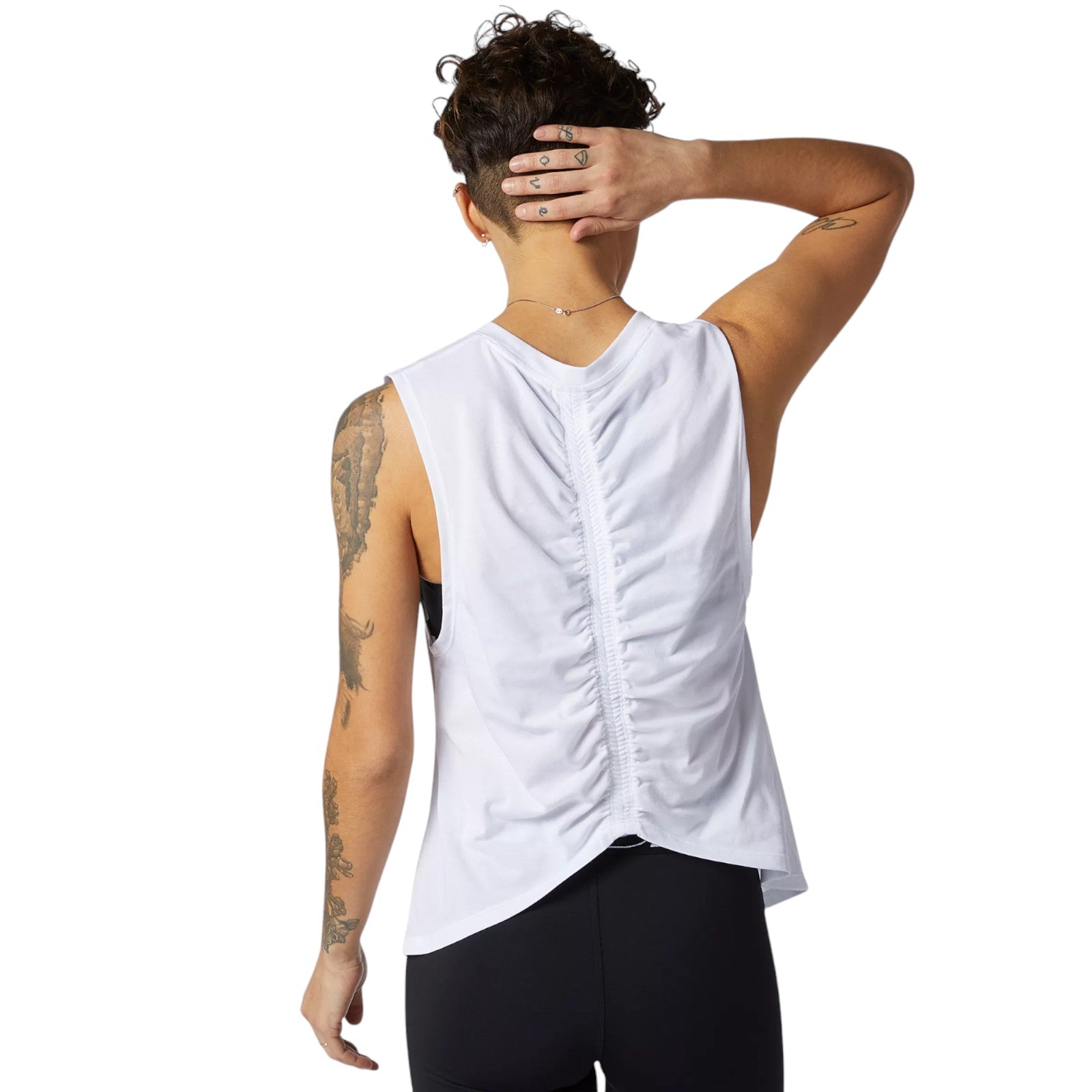New Balance Womens Relentless Cinched Back Graphic Tank Top - White