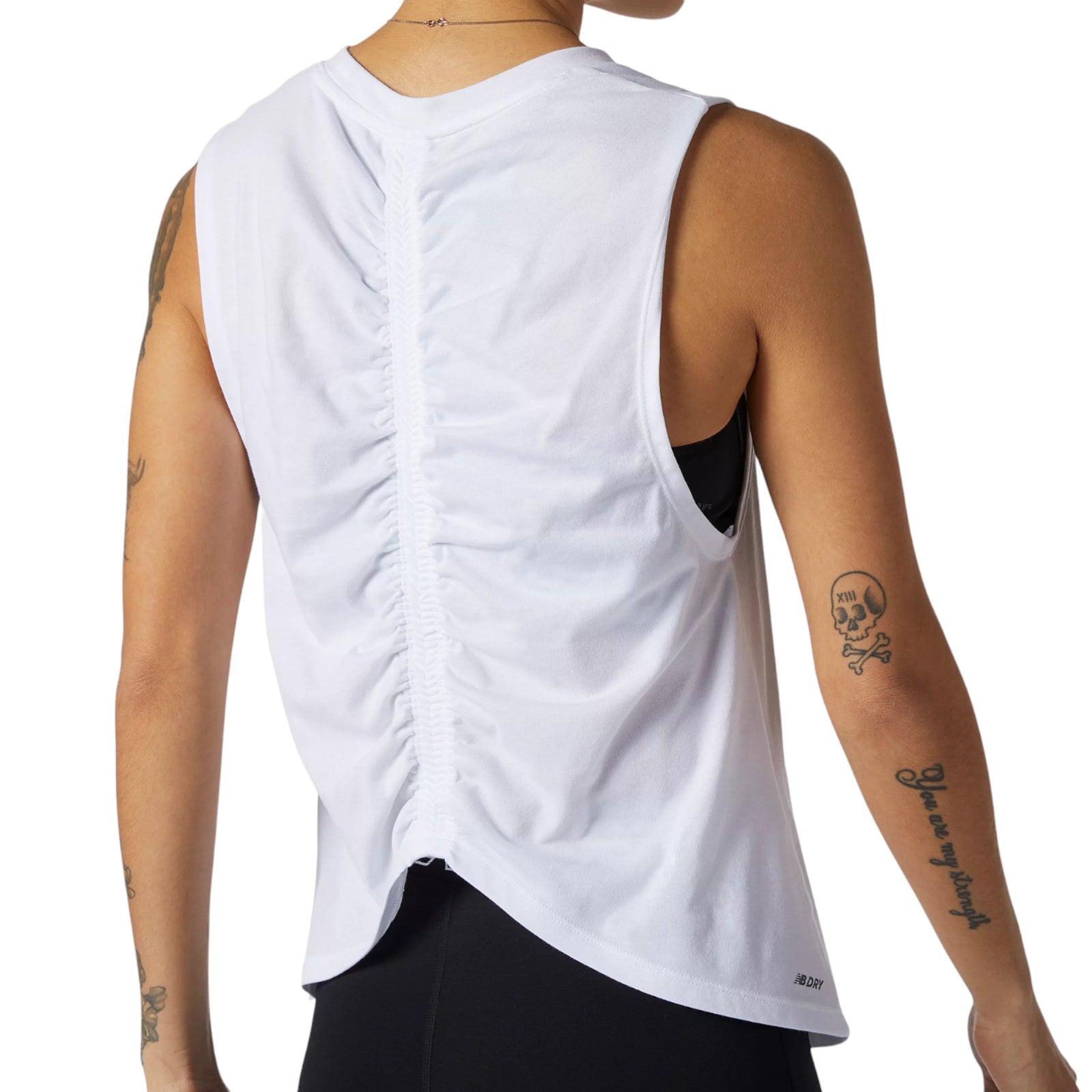 New Balance Womens Relentless Cinched Back Graphic Tank Top - White