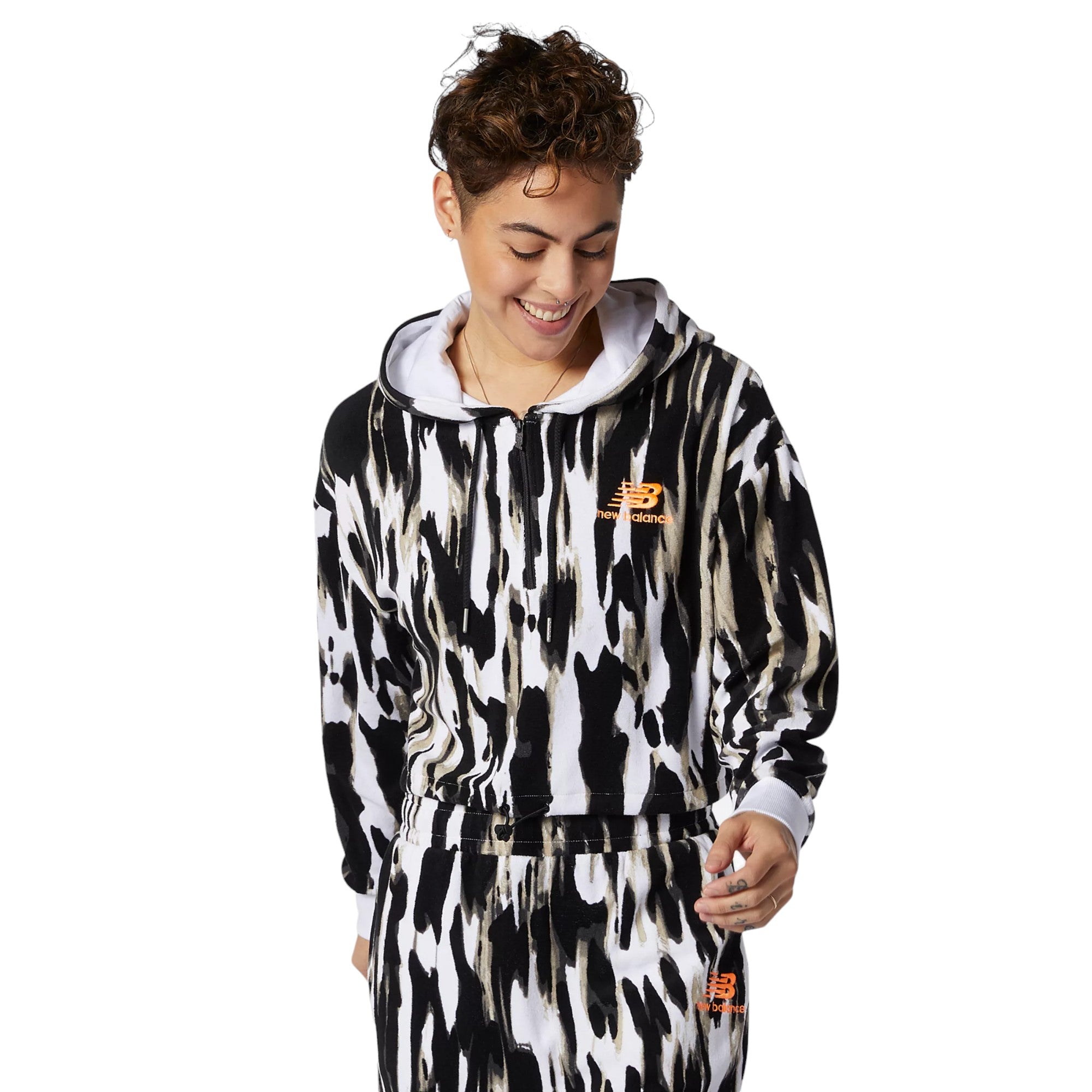 New Balance Womens Terry Printed NB Athletics Collide Hoodie - Black
