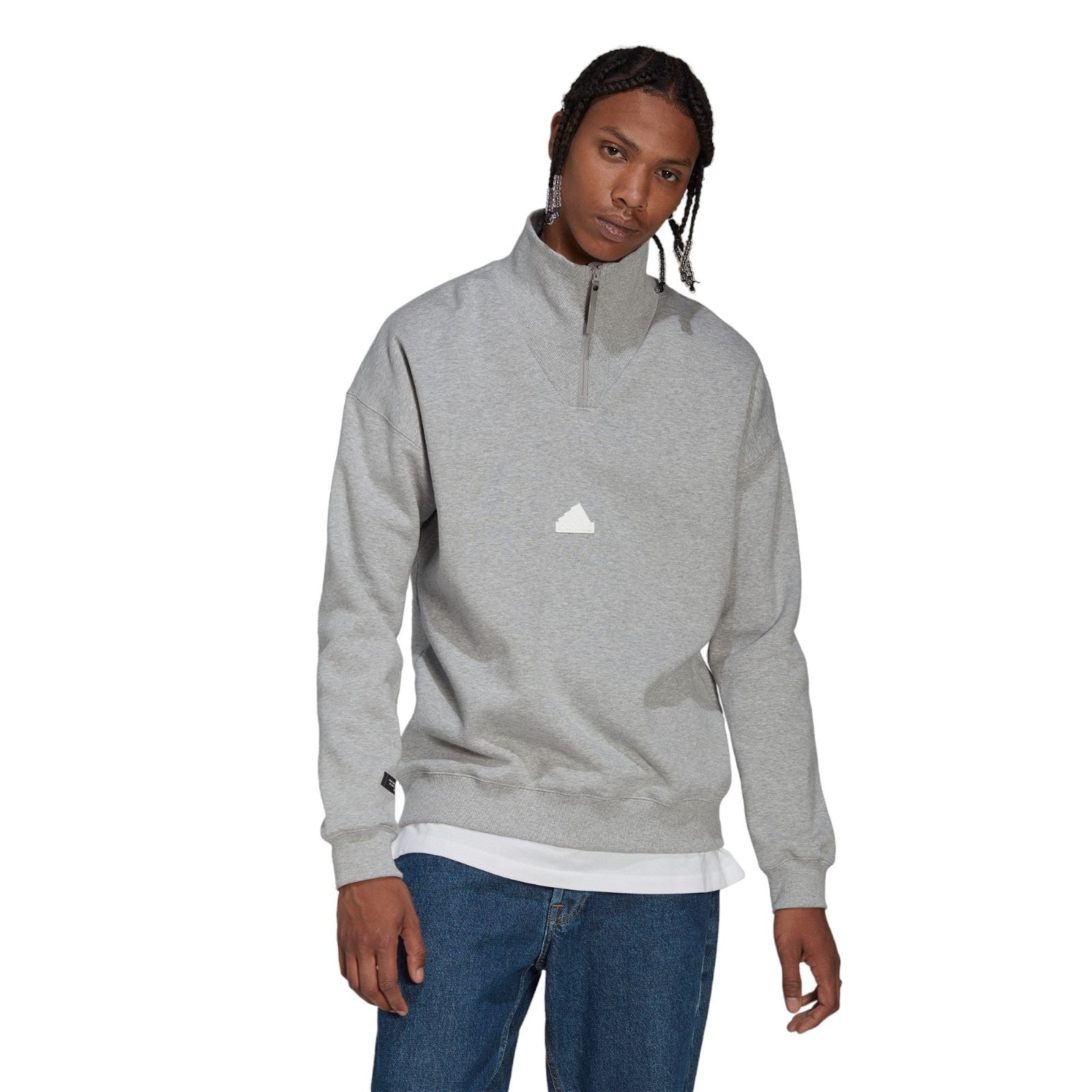 adidas 1/4 Zip Fleece Sweatshirt - Medium Grey Heather - ViaductClothing -  -  
