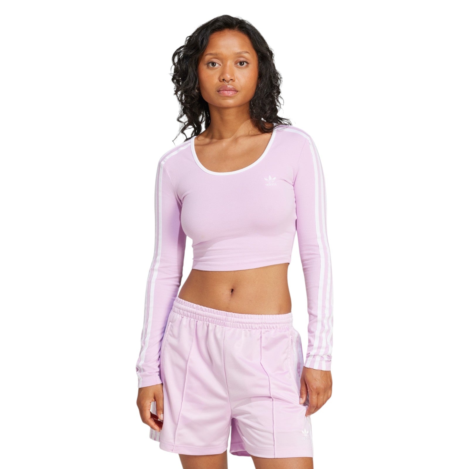 adidas Originals Women's Adicolor 3-Stripes Long Sleeve Crop Long-Sleeve Top - Pink