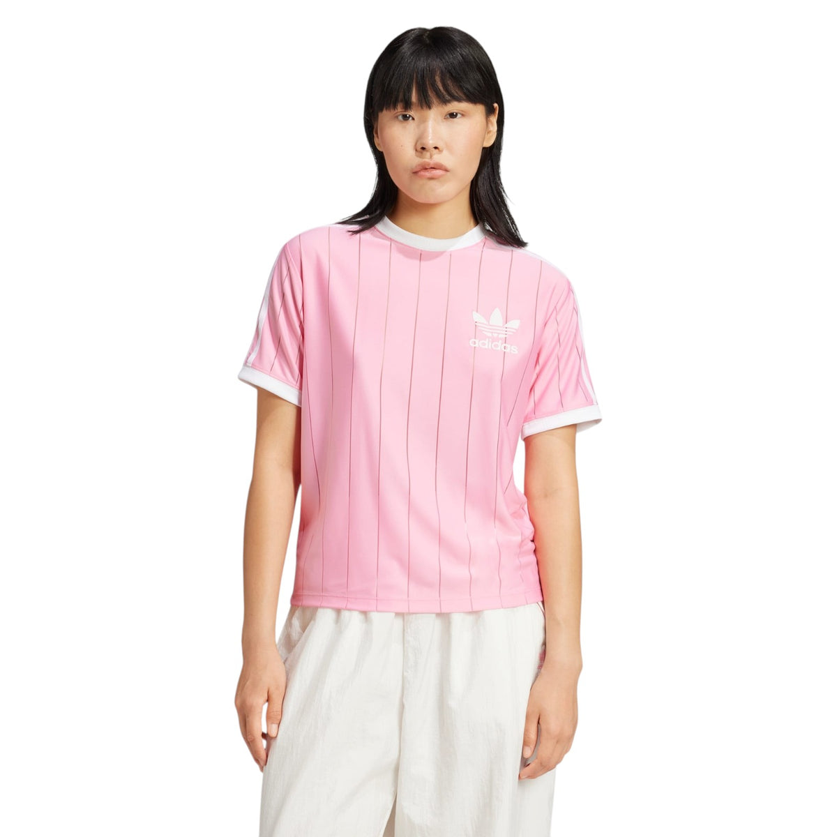 adidas Originals Women's Adicolor 3-Stripes Pinstripe T-Shirt - Pink