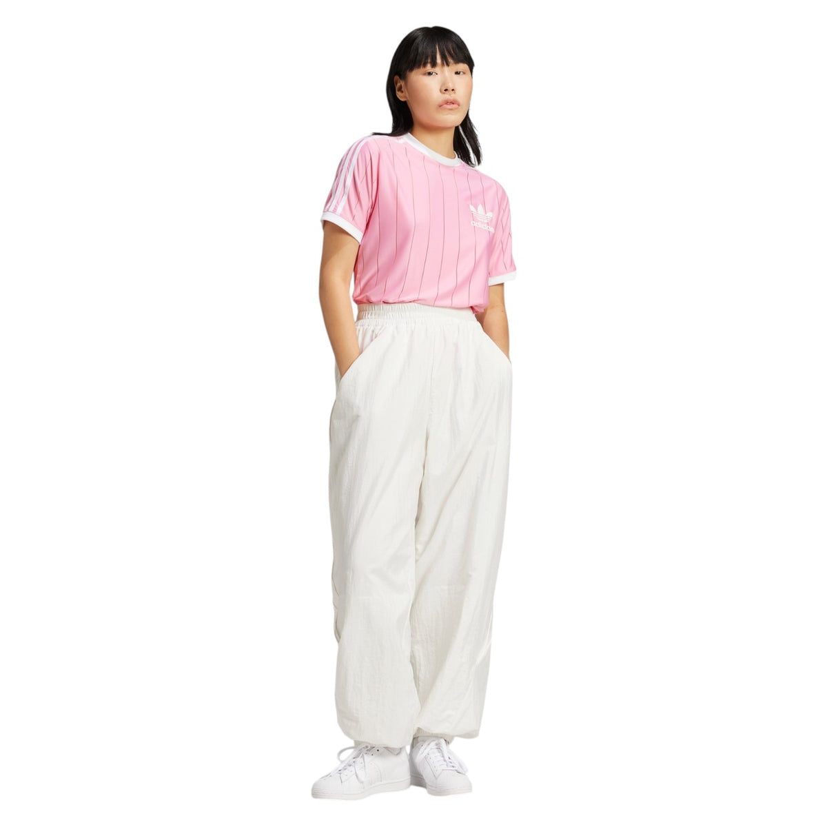 adidas Originals Women's Adicolor 3-Stripes Pinstripe T-Shirt - Pink