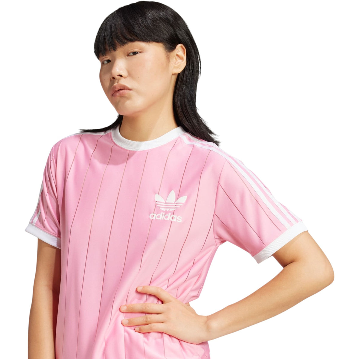 adidas Originals Women's Adicolor 3-Stripes Pinstripe T-Shirt - Pink