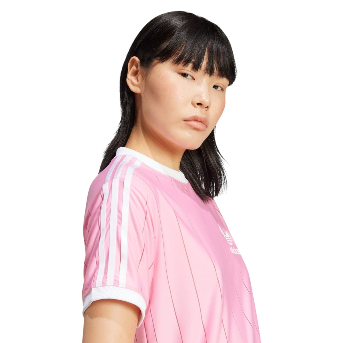 adidas Originals Women's Adicolor 3-Stripes Pinstripe T-Shirt - Pink
