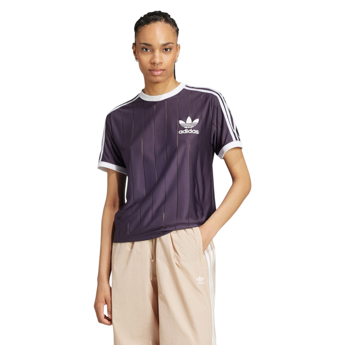 adidas Originals Women's Adicolor 3-Stripes Pinstripe T-Shirt - Purple