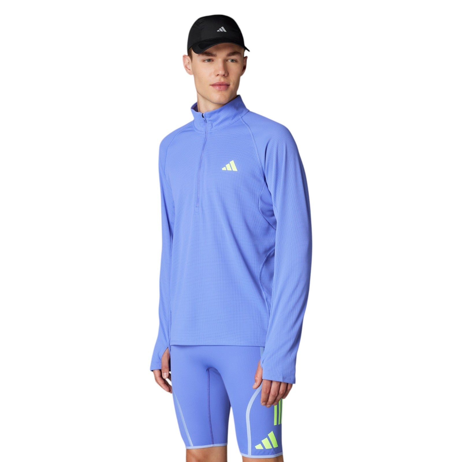 adidas Men's Adizero Running Quarter-Zip Long Sleeve Tee - Blue