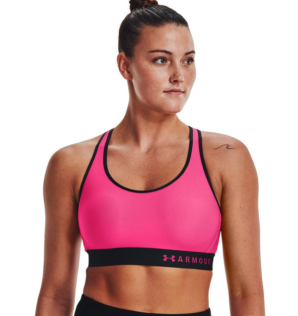 Under Armour Womens HeatGear Mid Keyhole Sports Bra - Pink / Black - ViaductClothing -  -  