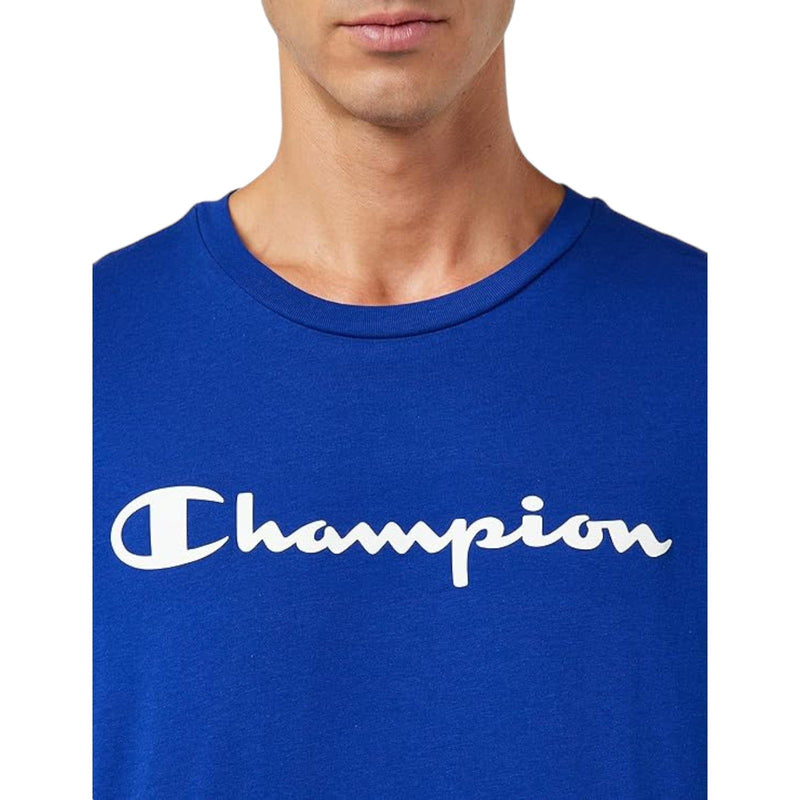 Champion Crew Neck Spellout Graphic T-Shirt - Blue - ViaductClothing -  -  